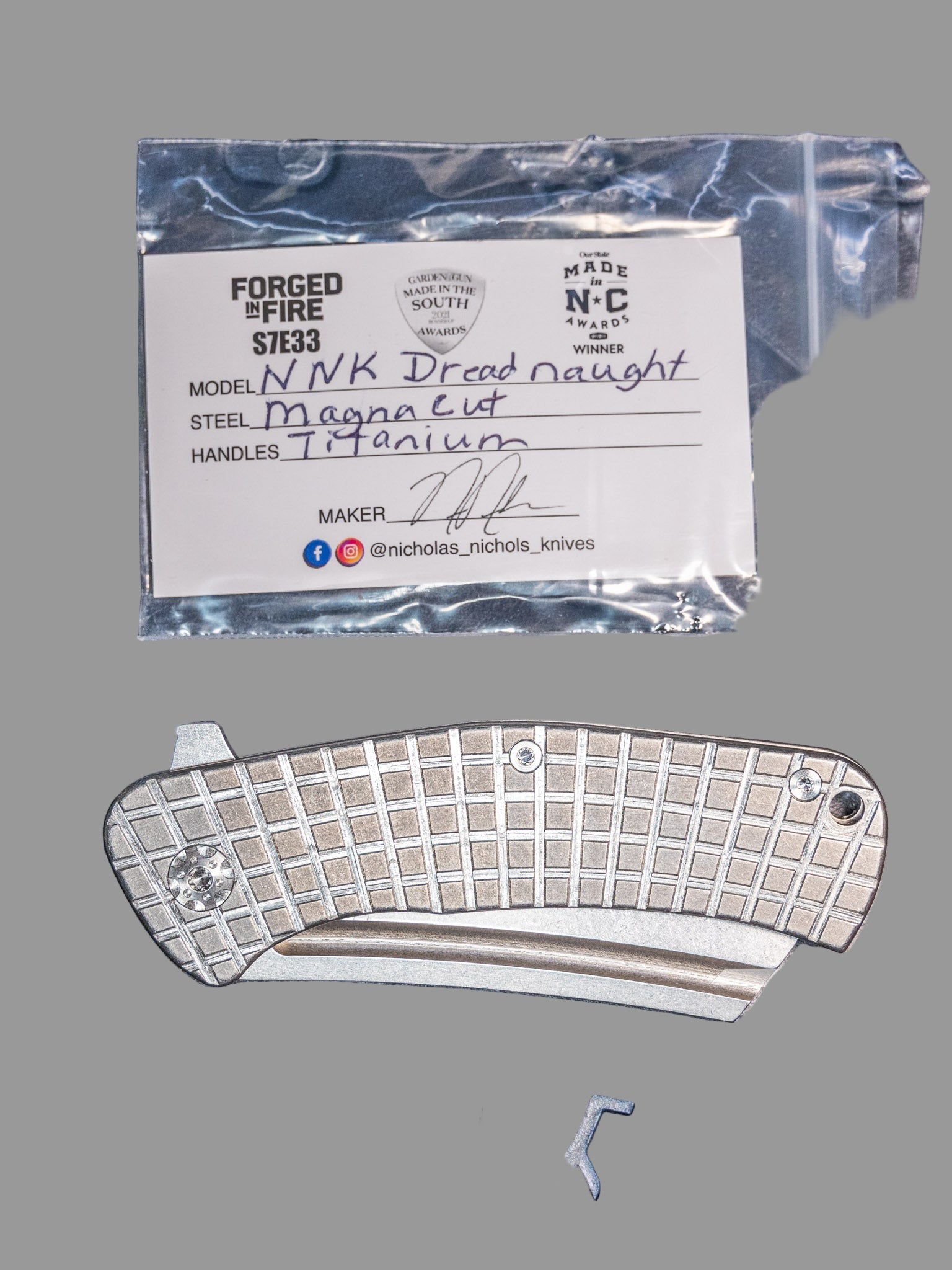 Nichols Knives Dreadnought  Titanium Magnacut Framelock 3.25” Full Frag Ti Clip