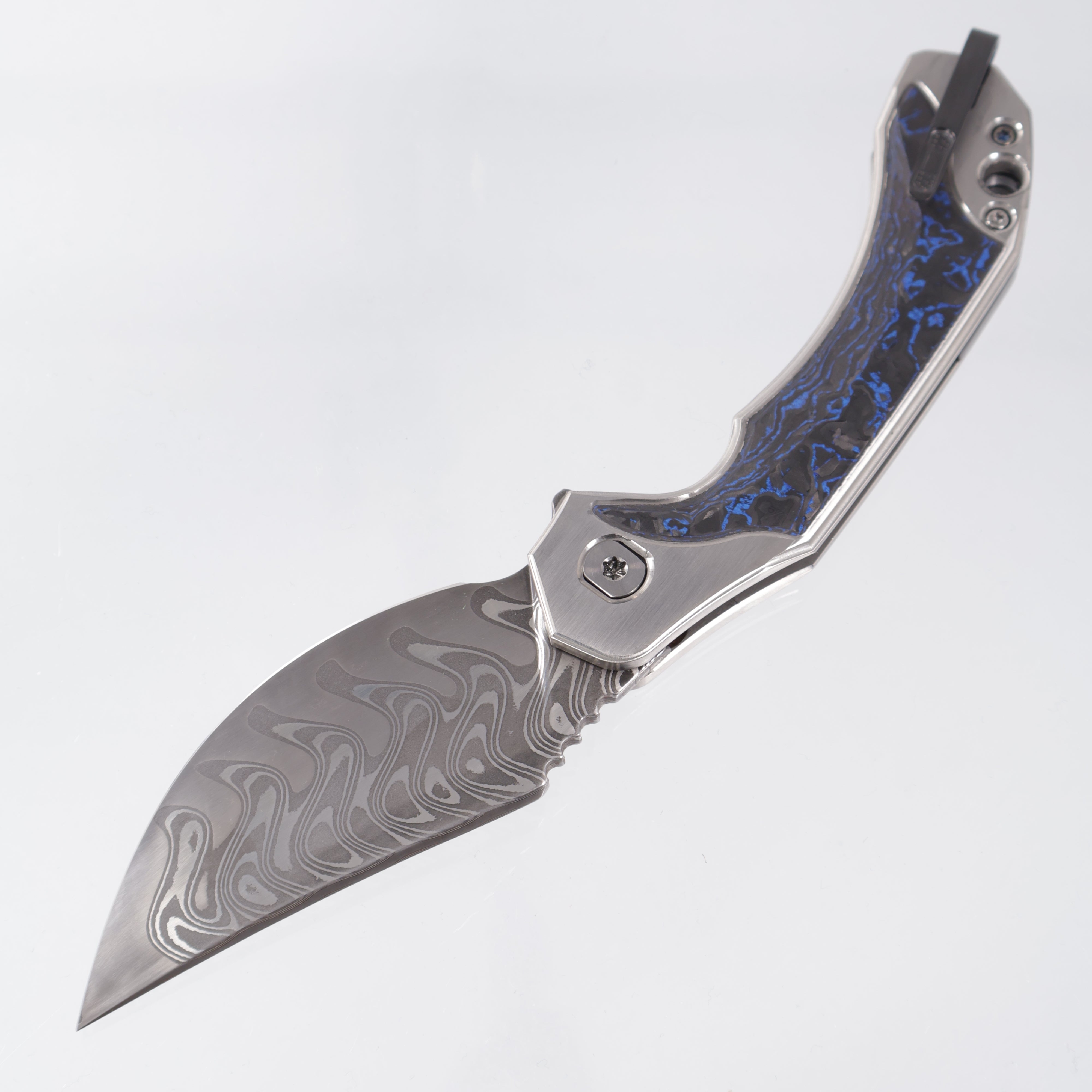 RMOR Knives The Mink - Titanium w/ Blue TechnoCarbo Inlays - Damascus Blade