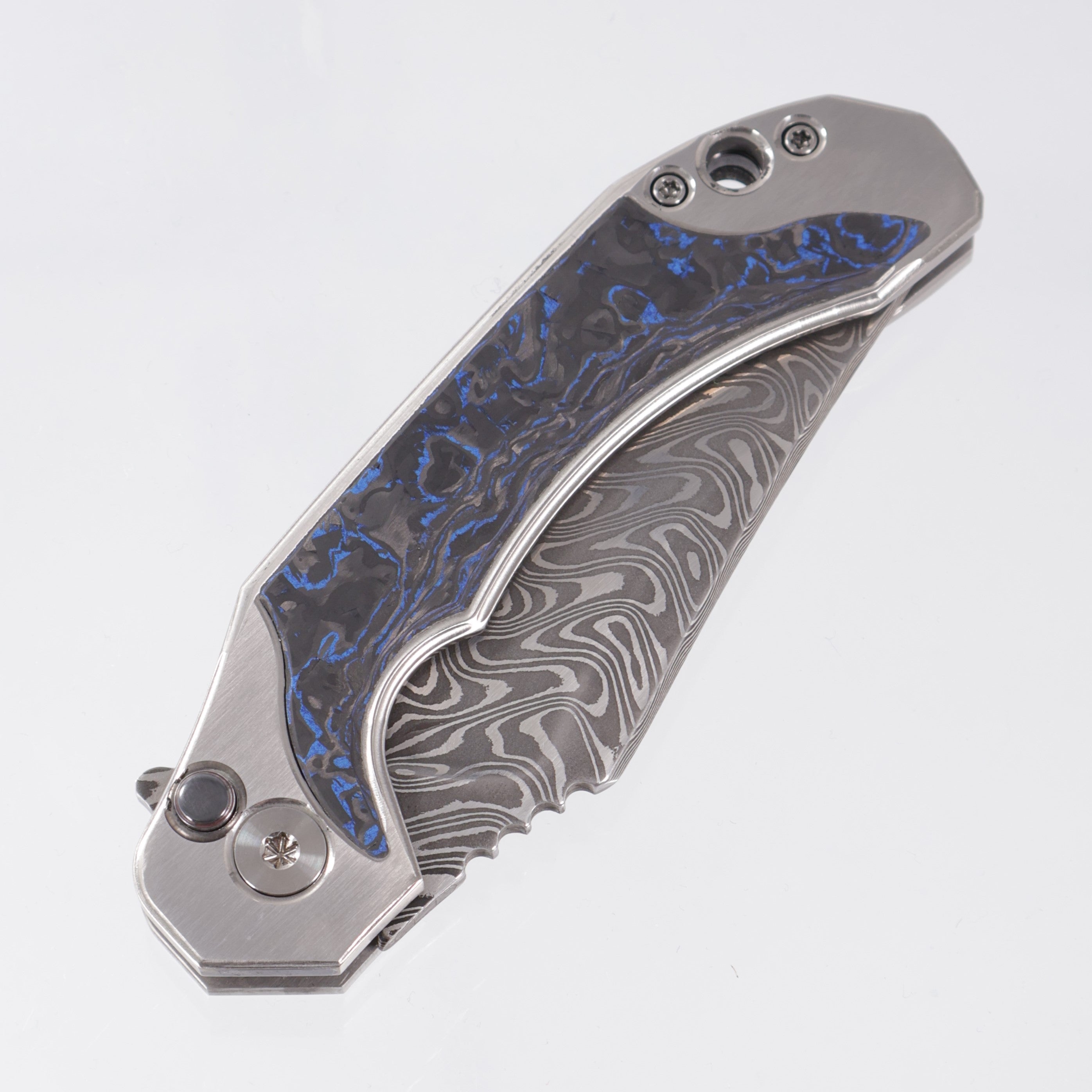 RMOR Knives The Mink - Titanium w/ Blue TechnoCarbo Inlays - Damascus Blade