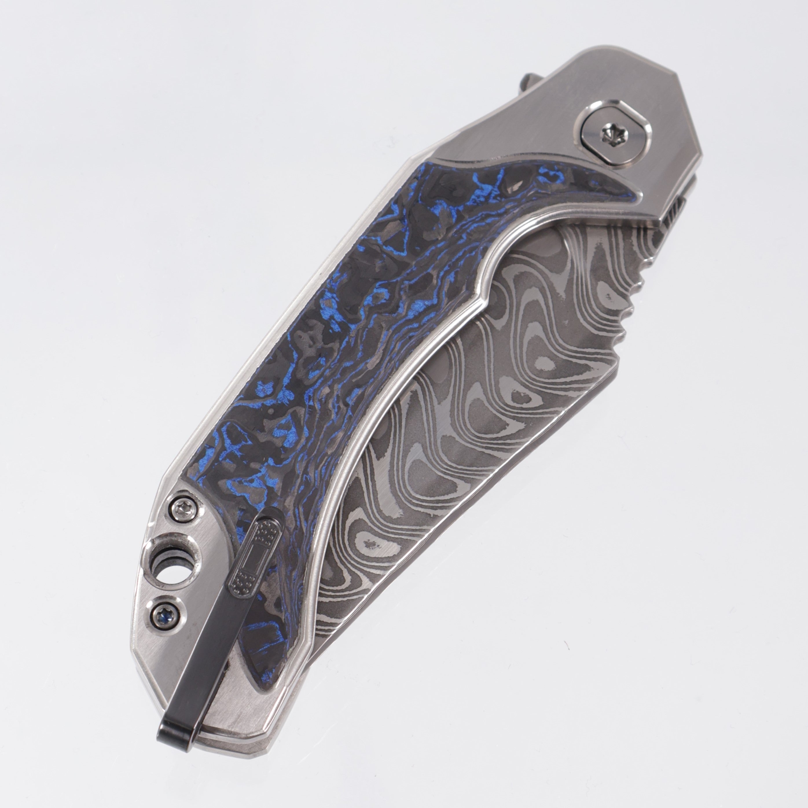 RMOR Knives The Mink - Titanium w/ Blue TechnoCarbo Inlays - Damascus Blade