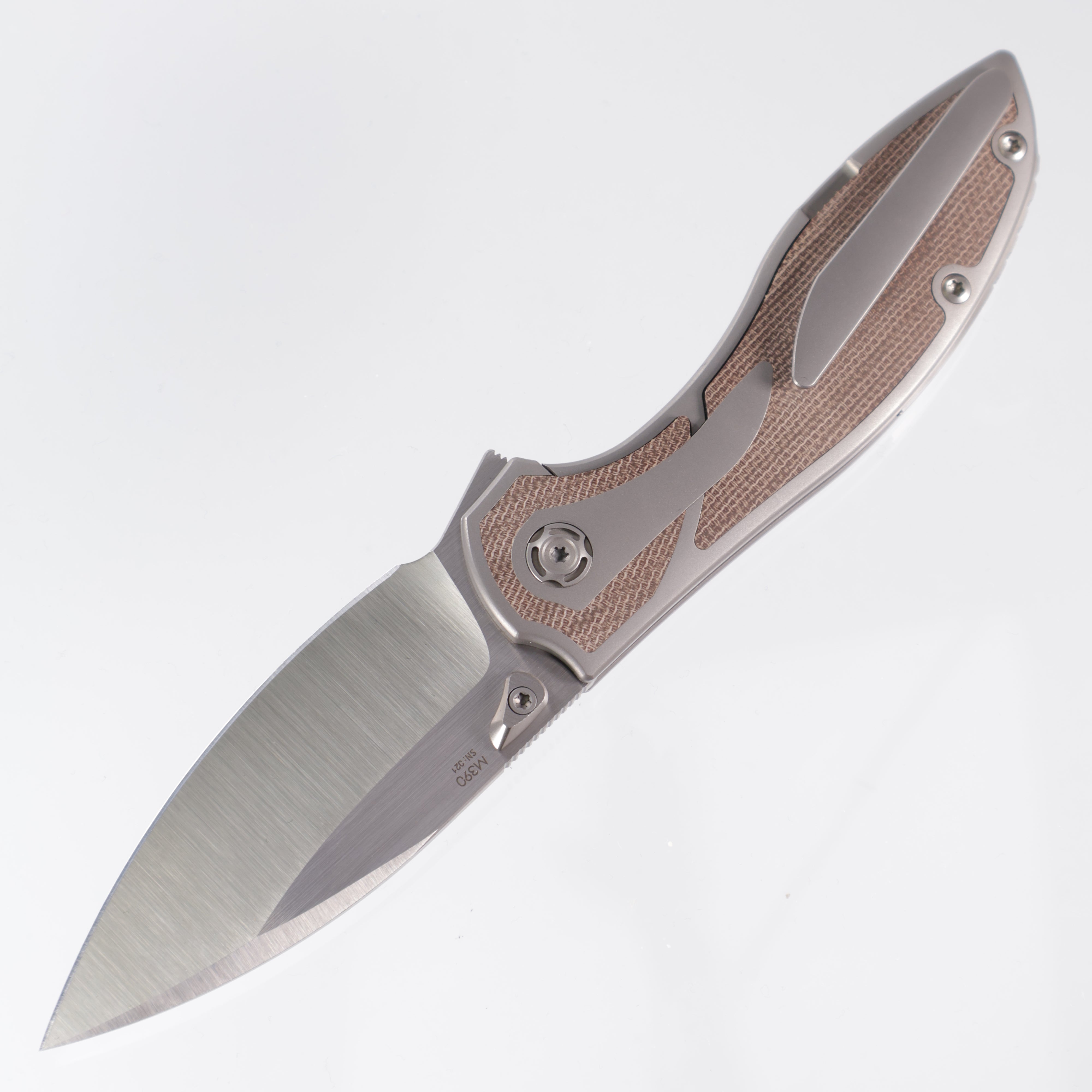 Reate Iron X - Satin M390 - Bead Blasted Ti - Natural Micarta inlays *DISCONTINUED*