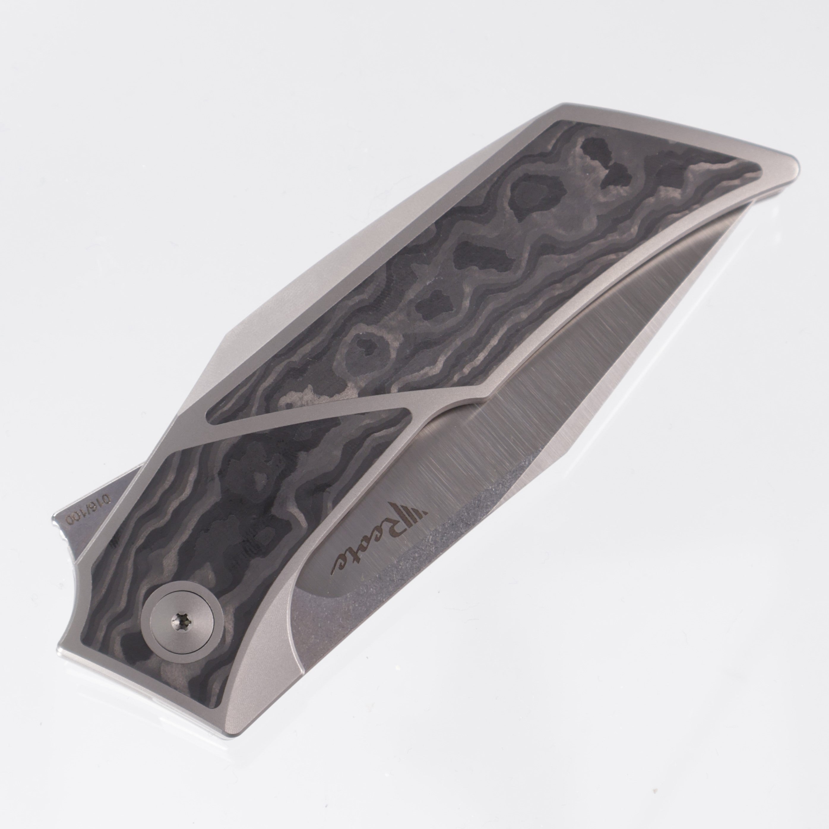 Reate T3500 - Satin M390 - Black Camo FatCarbon Inlays - Bead Blasted Ti *DISCONTINUED*