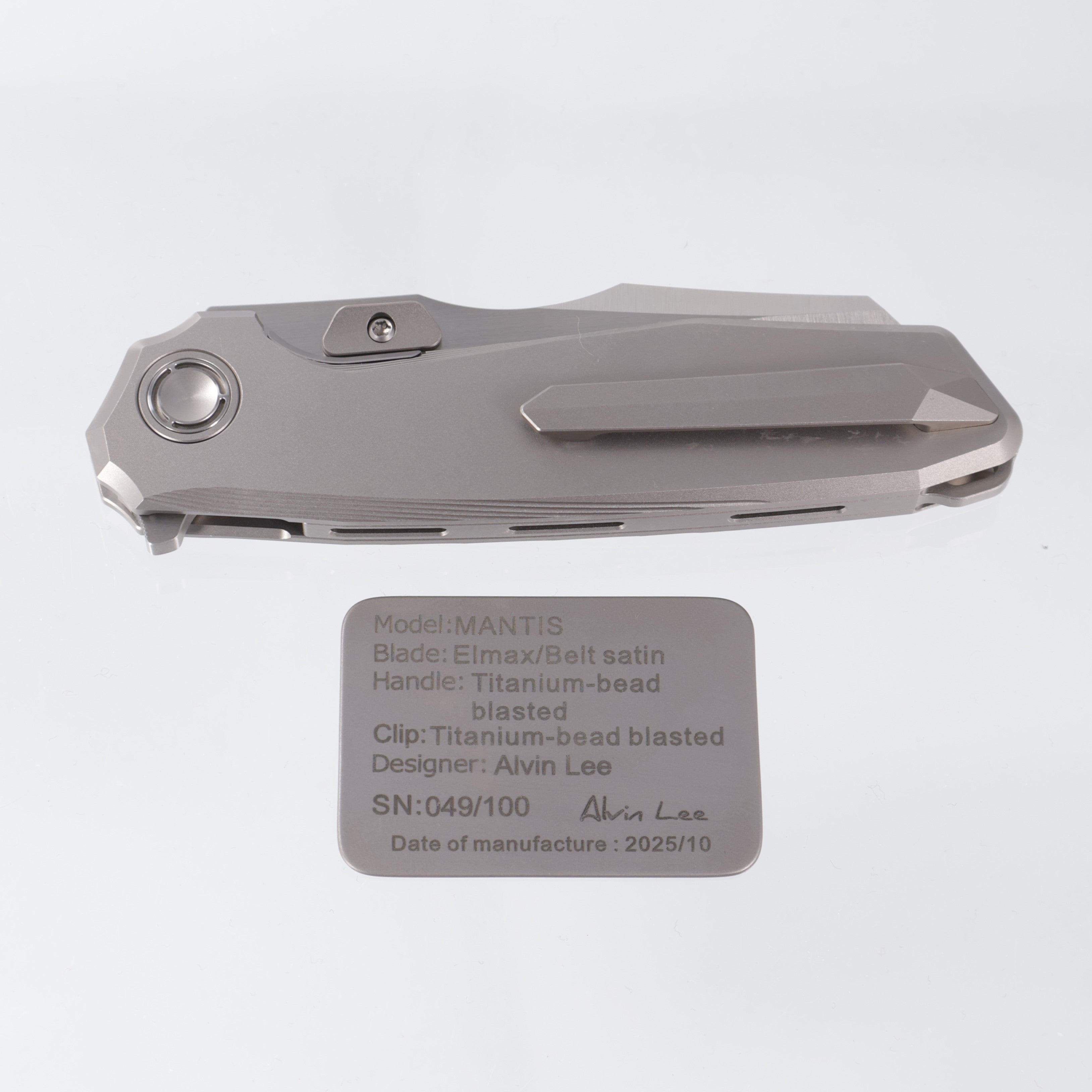 Reate Mantis - Plain Bead Blast Titanium - Satin Elmax