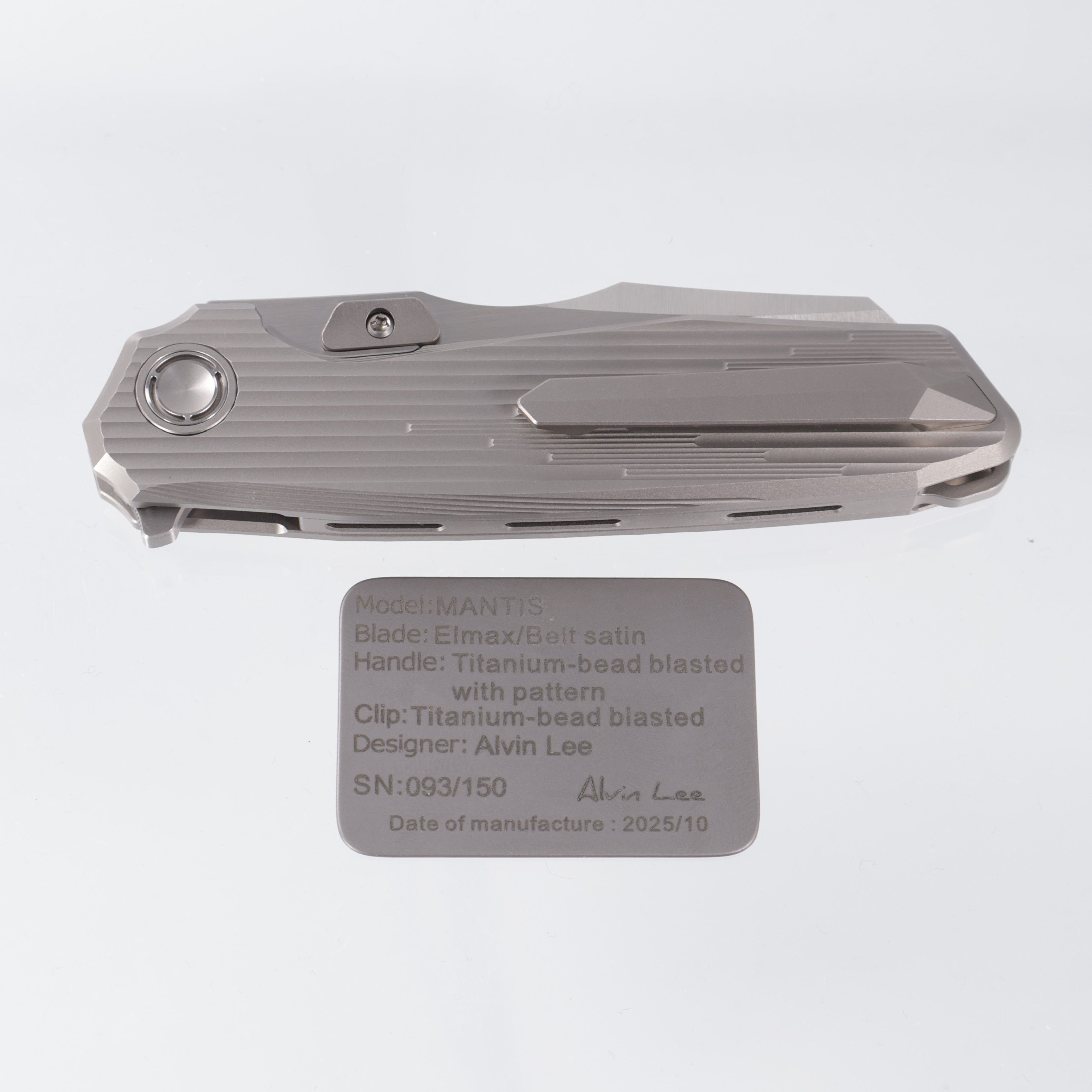 Reate Mantis - Milled Bead Blast Titanium Handle - Satin Elmax