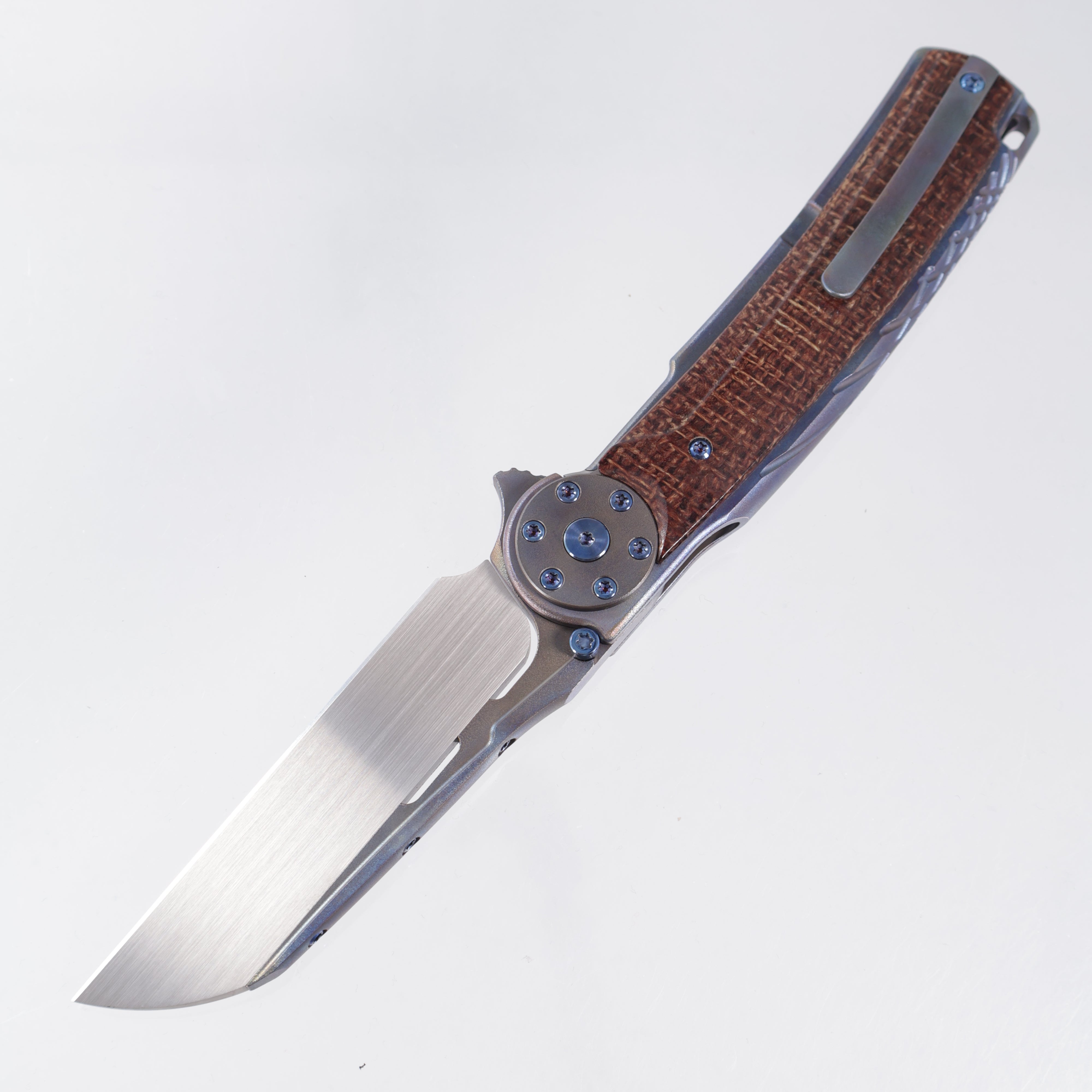 Reate Jack 2.0 Integral - Flame Grain Titanium w/ Burlap Micarta Scales - Hand Rubbed Satin M390