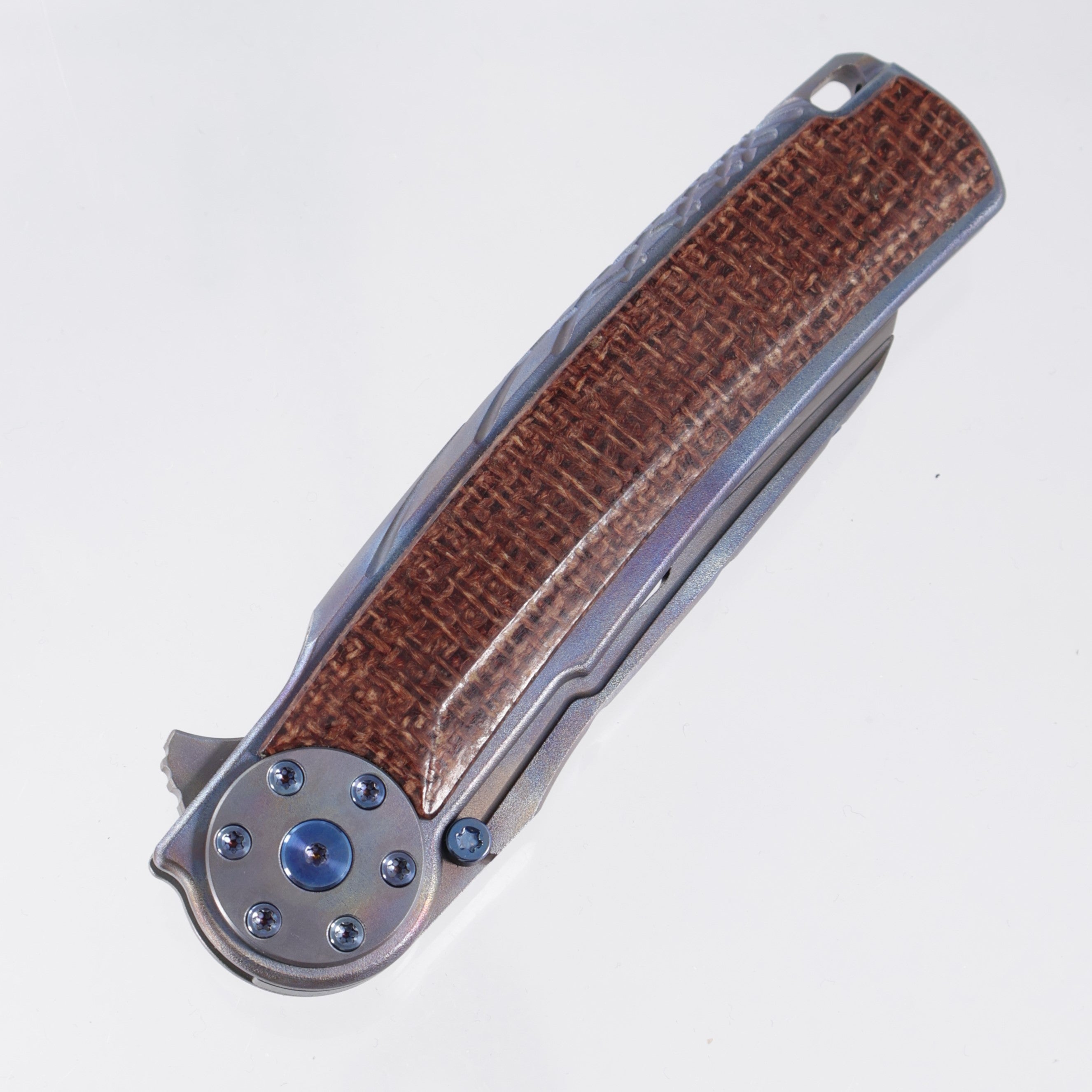 Reate Jack 2.0 Integral - Flame Grain Titanium w/ Burlap Micarta Scales - Hand Rubbed Satin M390