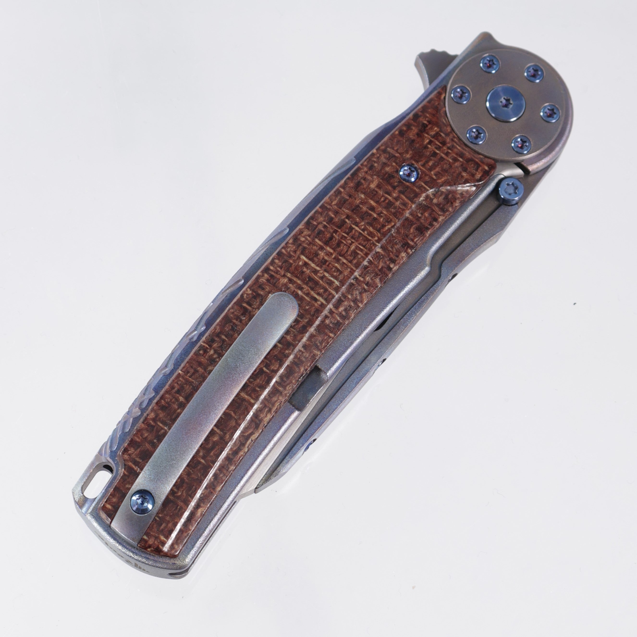 Reate Jack 2.0 Integral - Flame Grain Titanium w/ Burlap Micarta Scales - Hand Rubbed Satin M390