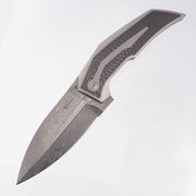 Reate T4000 - Titanium w/ Carbon Fiber Inlay - Acid Wash Damasteel