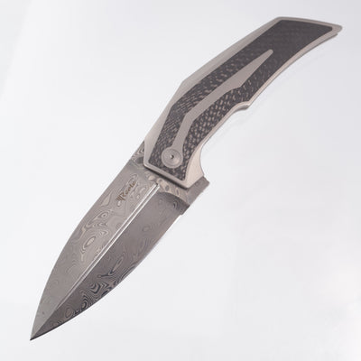 Reate T4000 - Titanium w/ Carbon Fiber Inlay - Acid Wash Damasteel