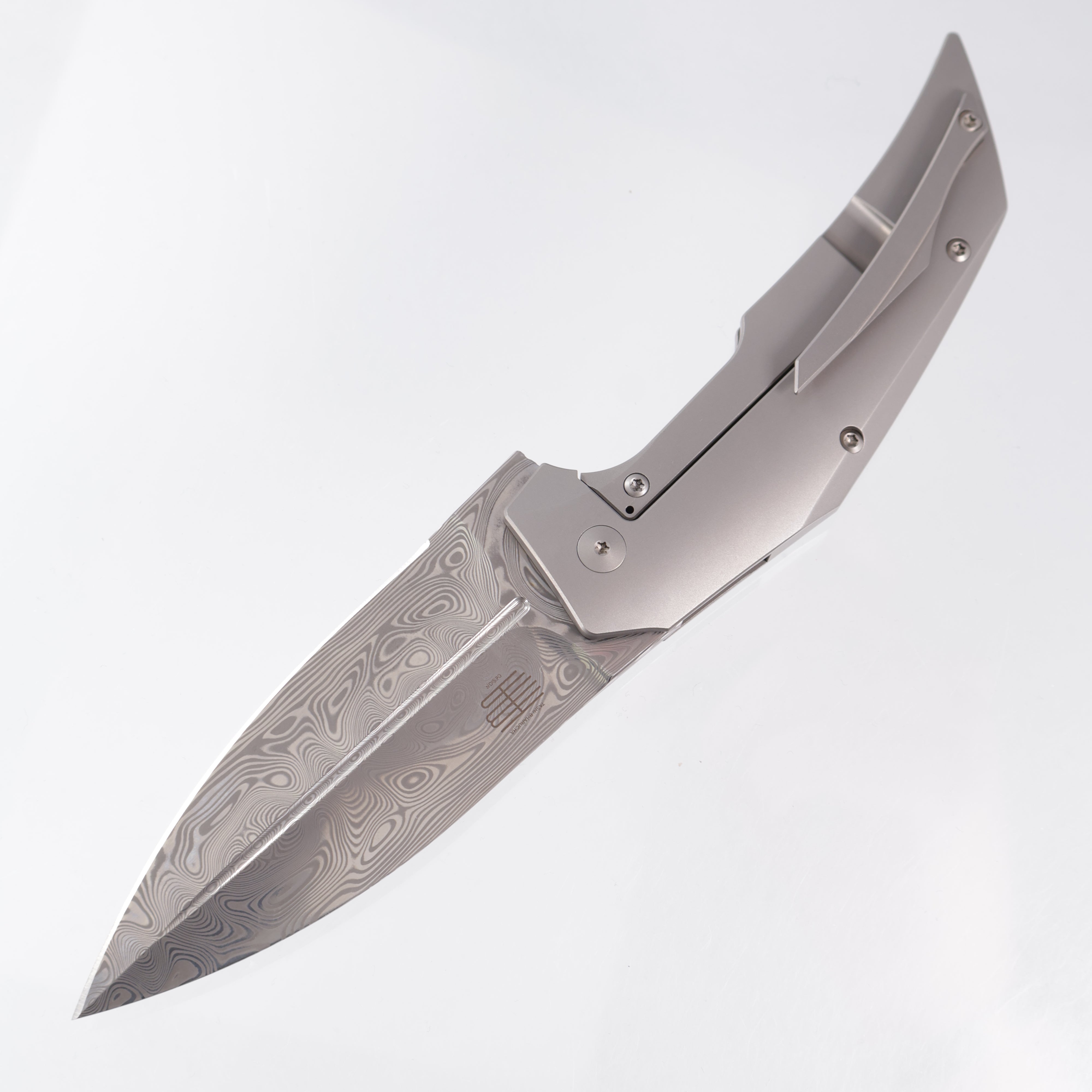 Reate T4000 - Titanium w/ Carbon Fiber Inlay - Acid Wash Damasteel