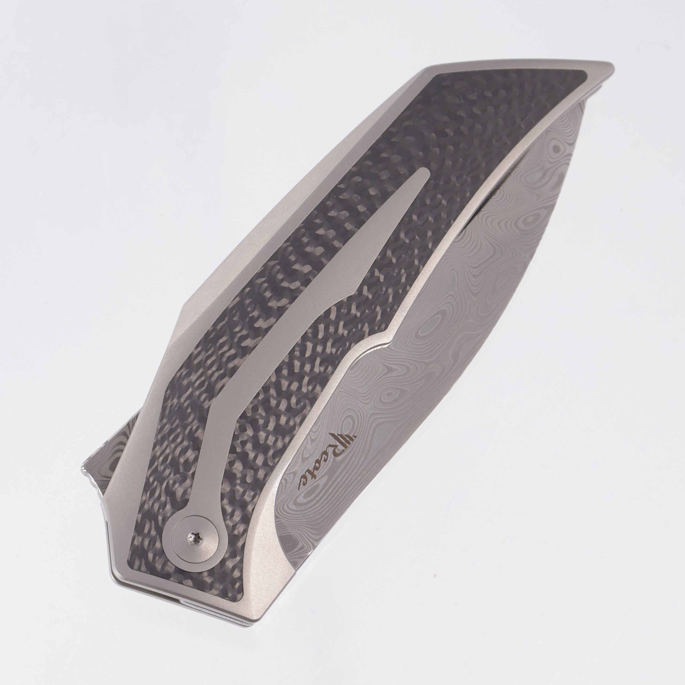 Reate T4000 - Titanium w/ Carbon Fiber Inlay - Acid Wash Damasteel