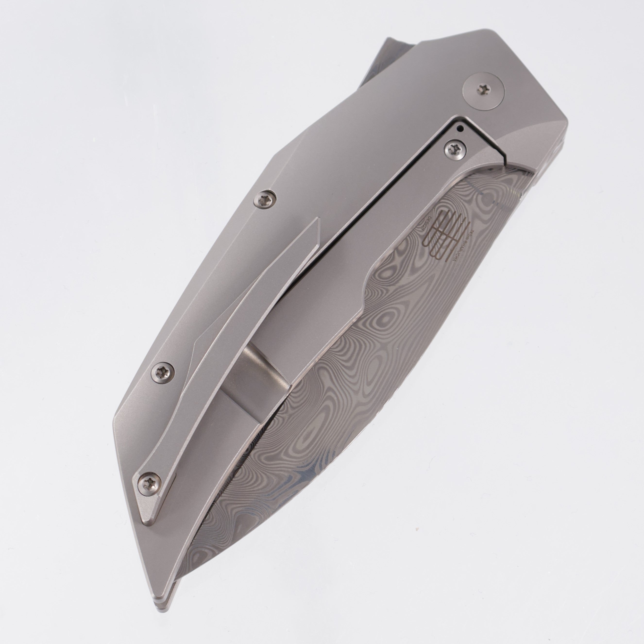 Reate T4000 - Titanium w/ Carbon Fiber Inlay - Acid Wash Damasteel