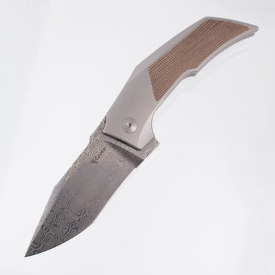 Reate T3000 - Titanium w/ Burlap Micarta Inlays - Acidwash Damasteel