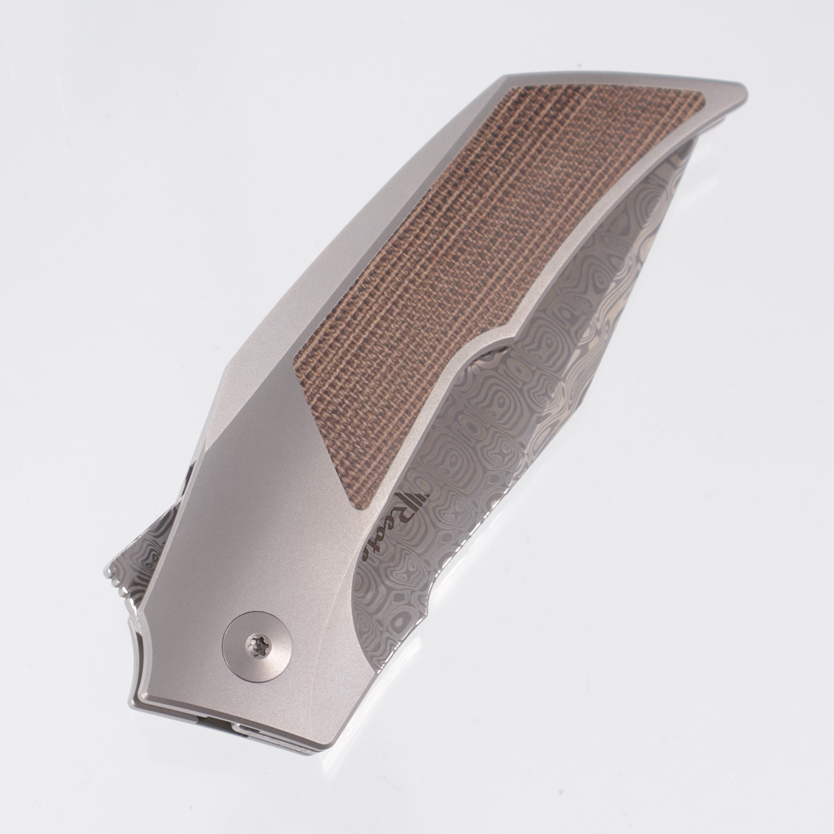 Reate T3000 - Titanium w/ Burlap Micarta Inlays - Acidwash Damasteel