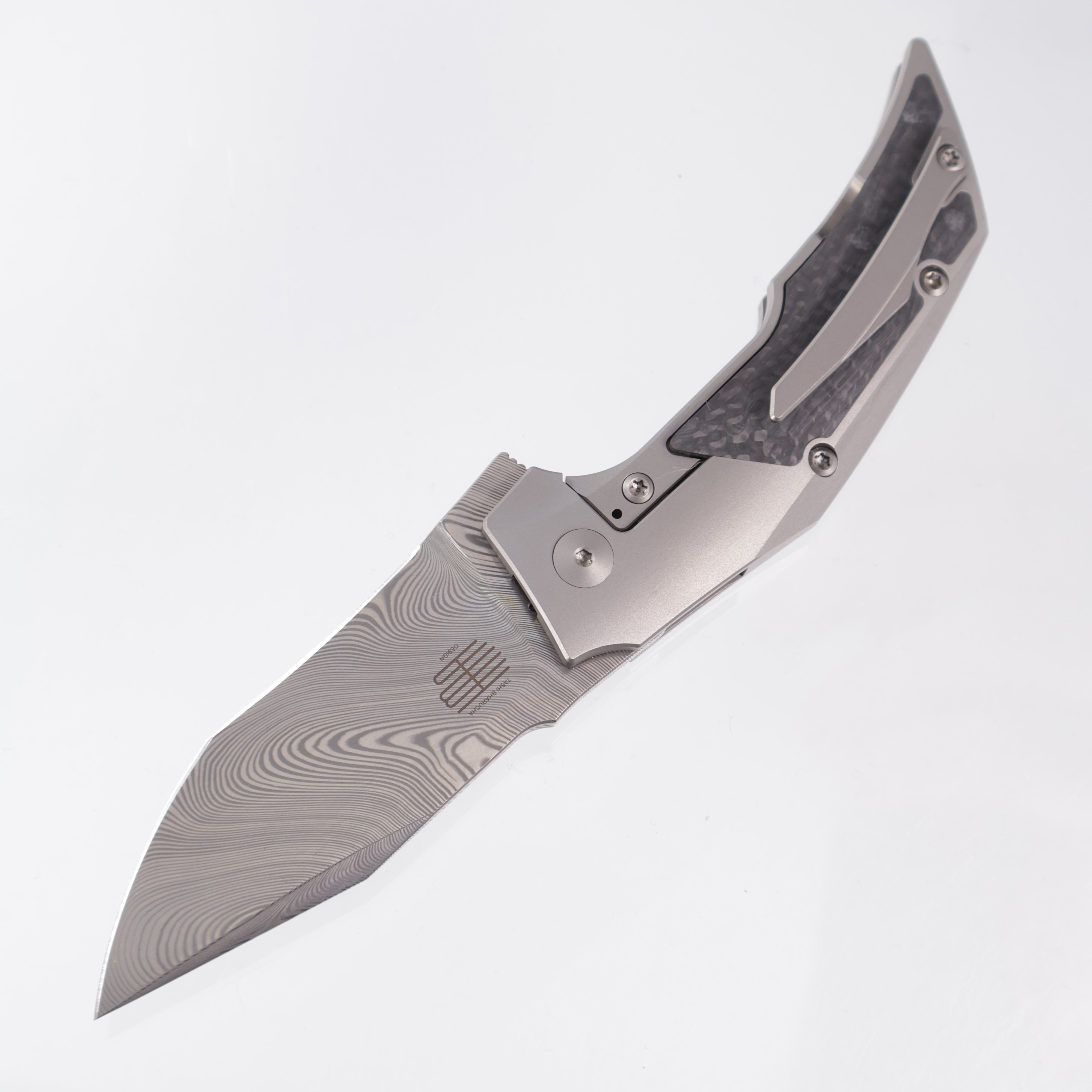 Reate T3000 - Titanium w/ Carbon Fiber Inlays - Acidwash Damasteel