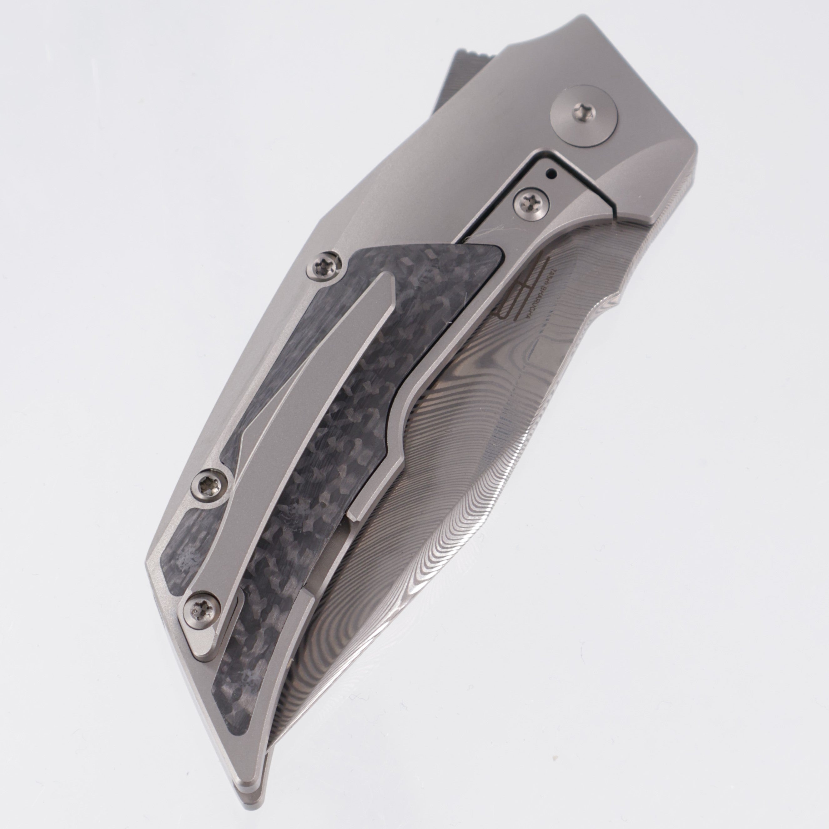 Reate T3000 - Titanium w/ Carbon Fiber Inlays - Acidwash Damasteel