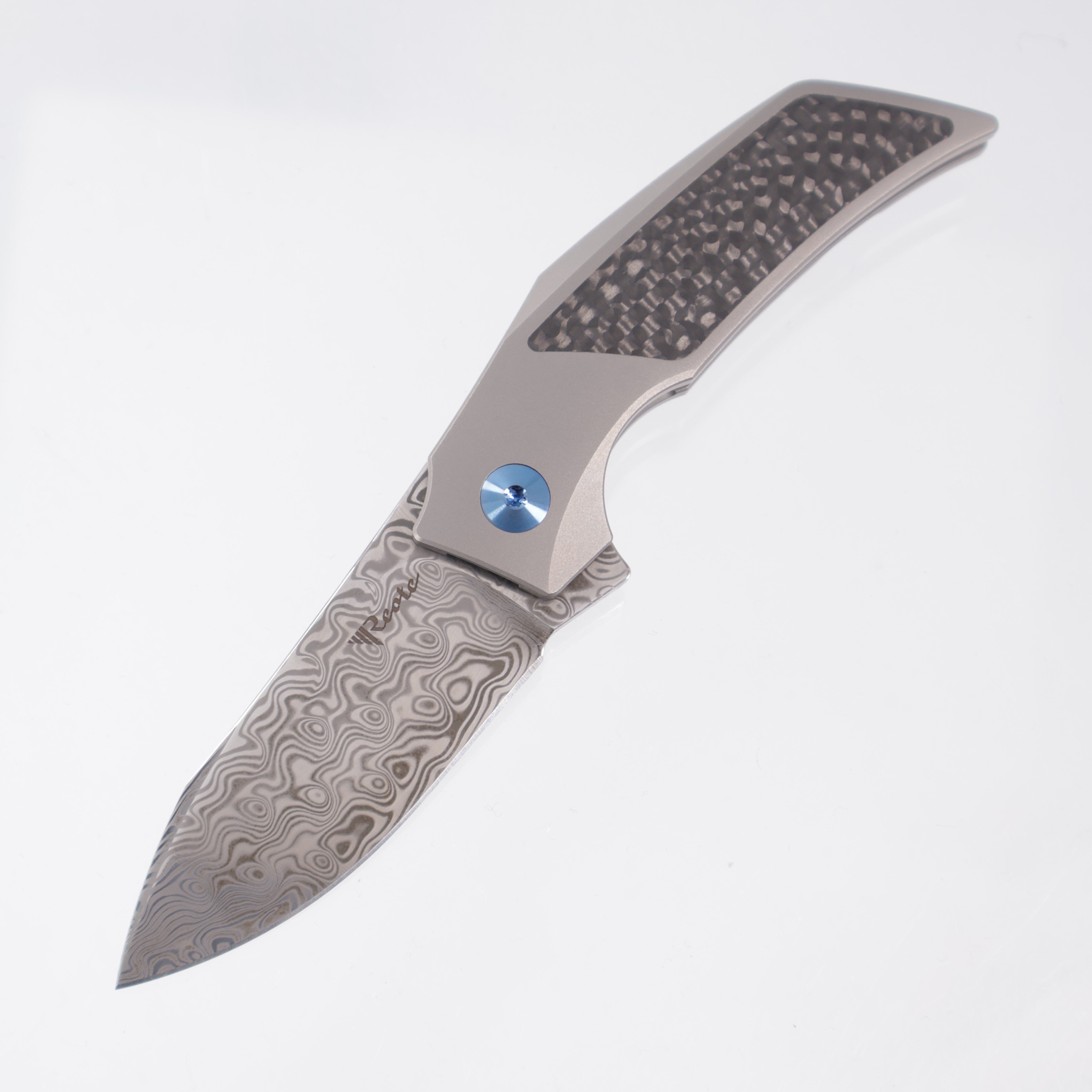 Reate T2500 - Titanium w/ Carbon Fiber Inlays - Acidwash Damasteel