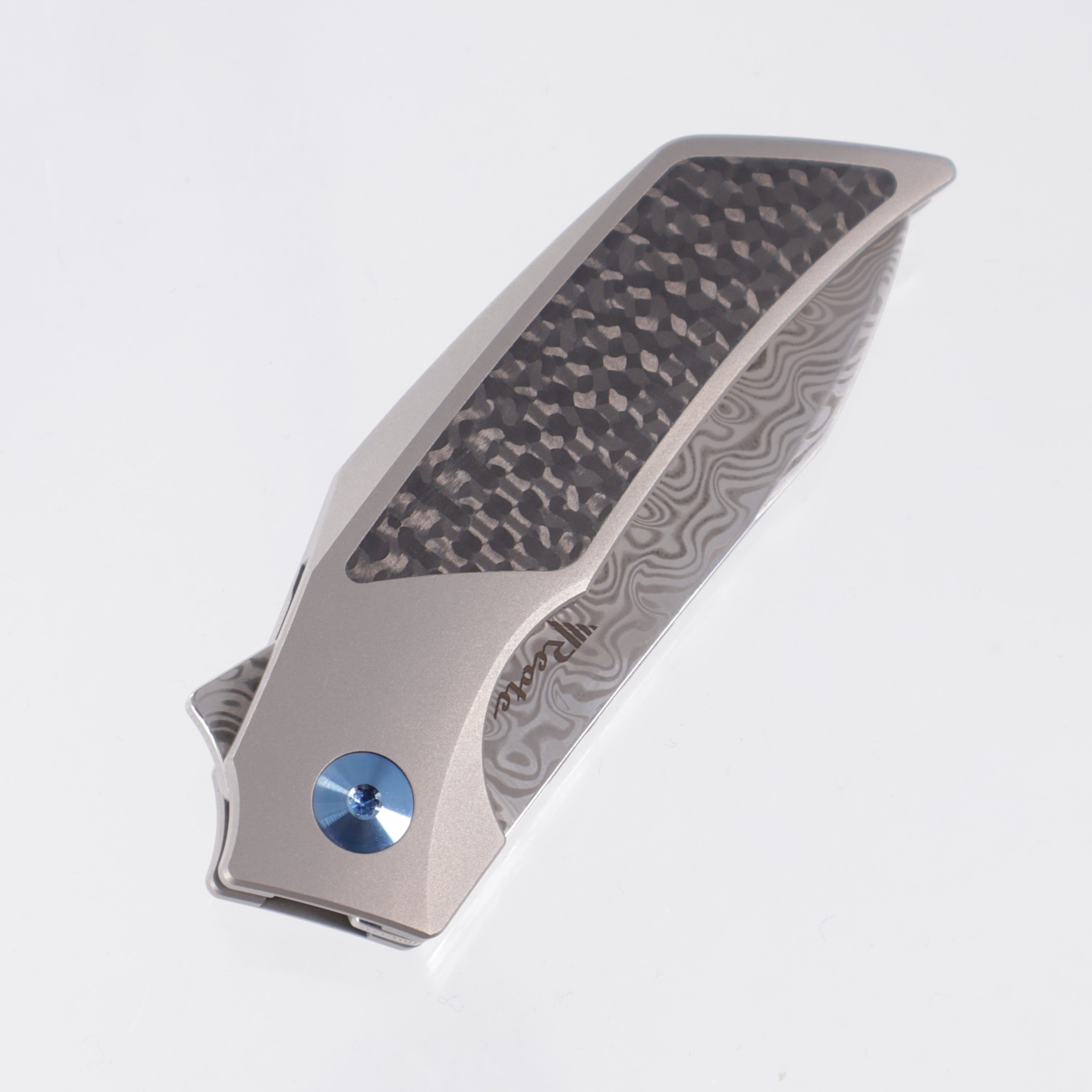 Reate T2500 - Titanium w/ Carbon Fiber Inlays - Acidwash Damasteel