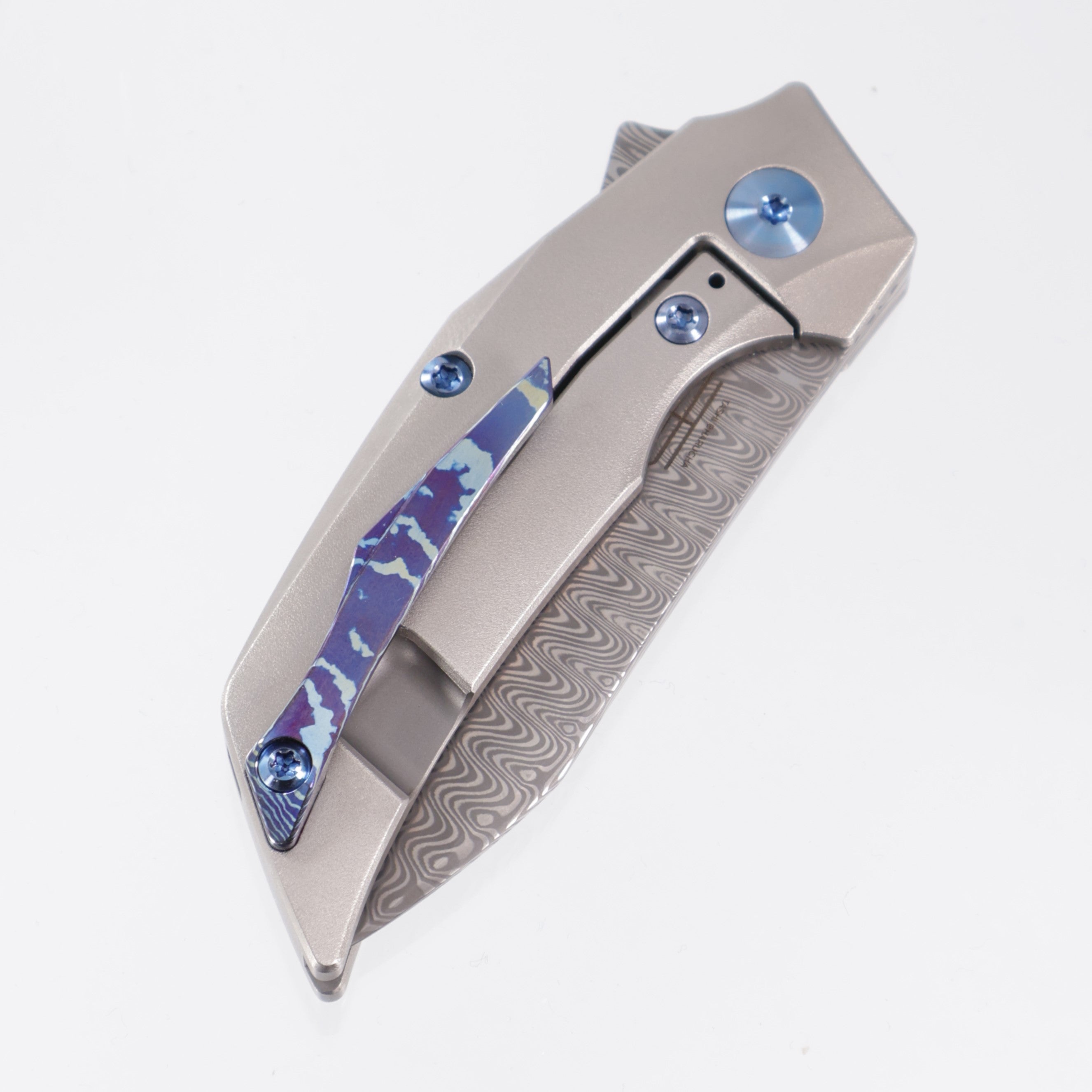 Reate T2500 - Titanium w/ MokuTi Inlay & Clip - Acidwash Damasteel
