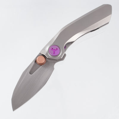 Reate VK-Frok - Orange Peel Titanium w/ Purple Ti Hardware - Hand Rub Acid Wash Elmax