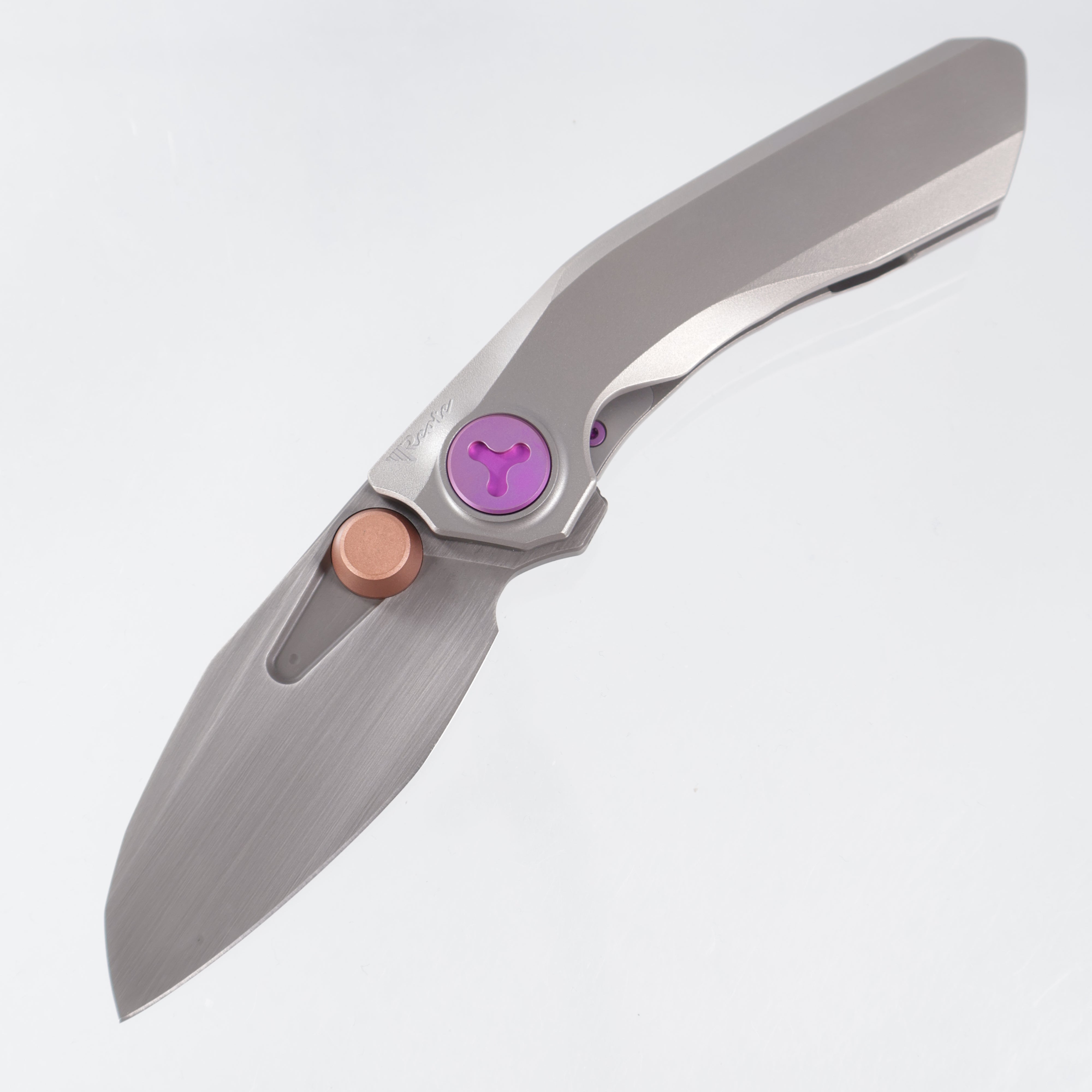 Reate VK-Frok - Orange Peel Titanium w/ Purple Ti Hardware - Hand Rub Acid Wash Elmax