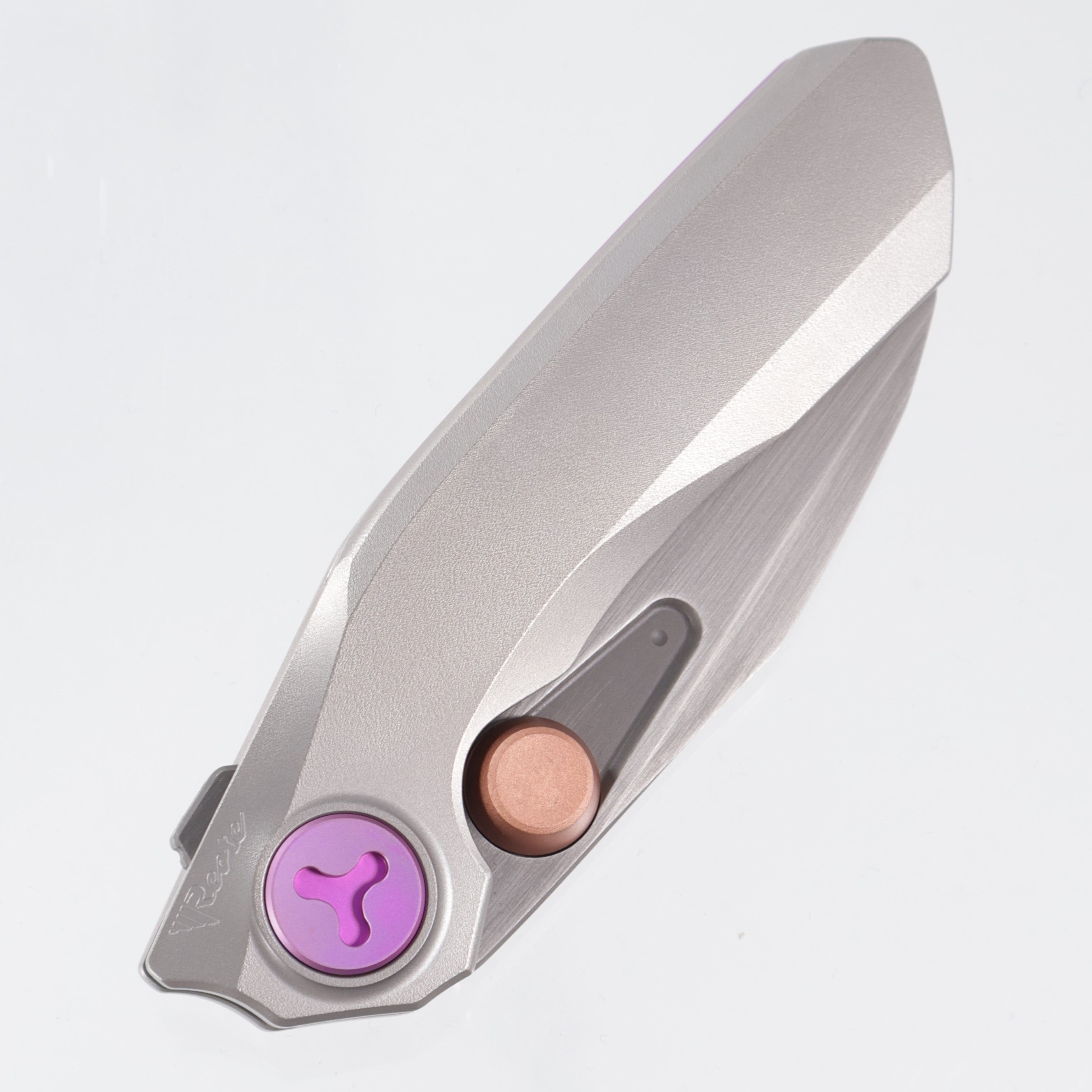 Reate VK-Frok - Orange Peel Titanium w/ Purple Ti Hardware - Hand Rub Acid Wash Elmax