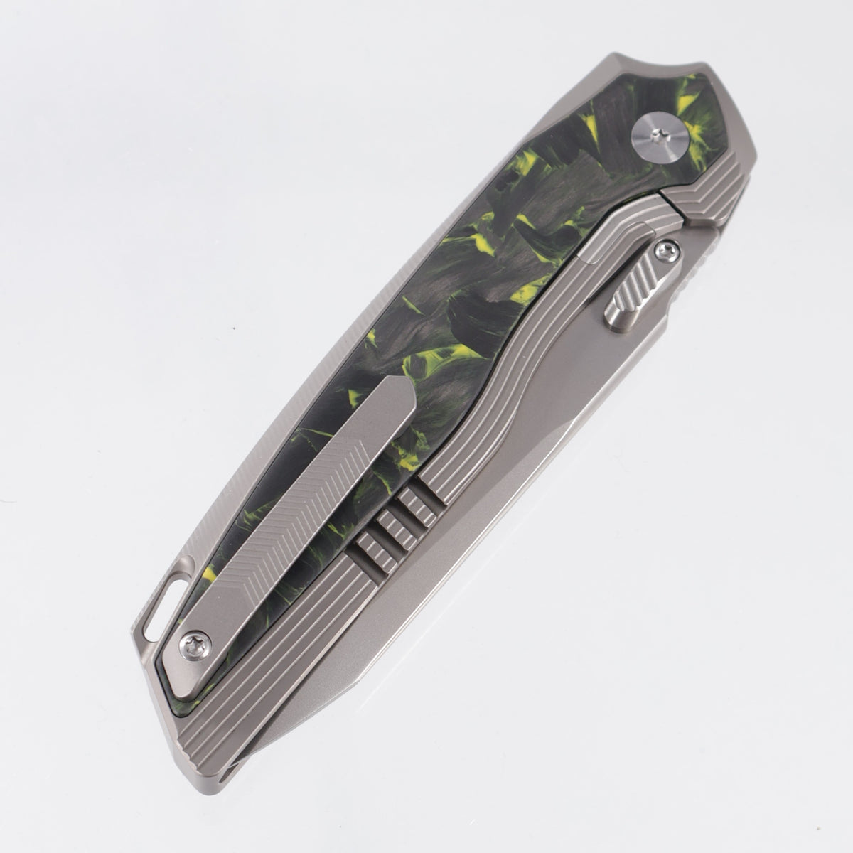 Remette RT-ONE Integral - Beadblast Titanium w/ Yellow Shred Carbon Fiber Inlays - Pearlescent M390 - ONEA4