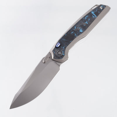 Remette RT-ONE Integral - Beadblast Titanium w/ Blue Shred Carbon Fiber Inlays - Pearlescent M390 - ONEA2