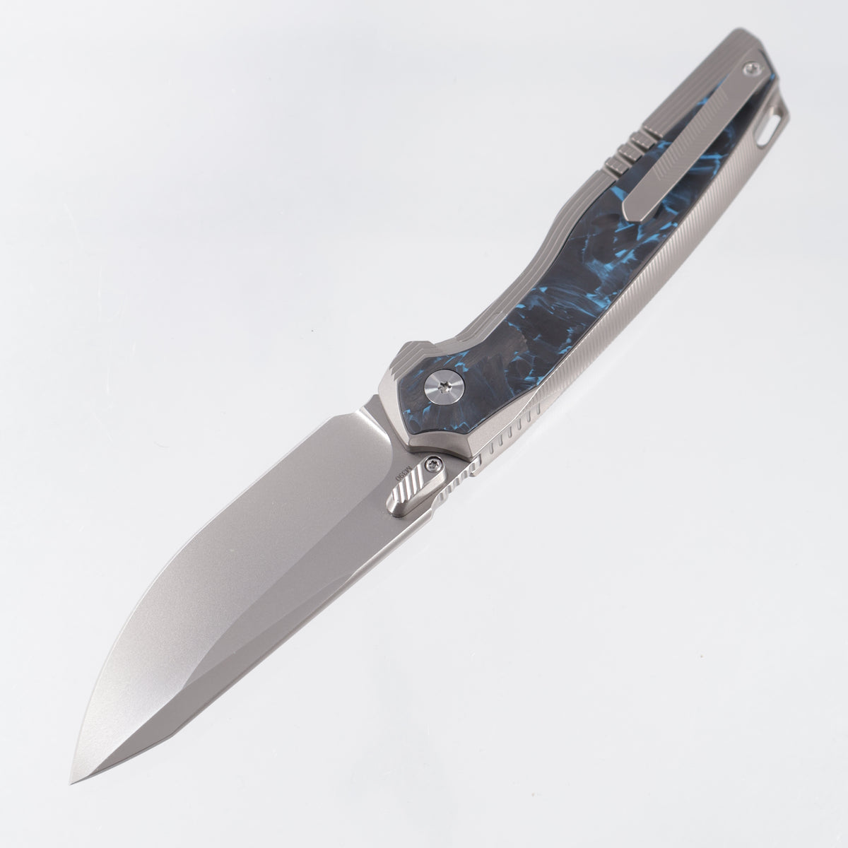 Remette RT-ONE Integral - Beadblast Titanium w/ Blue Shred Carbon Fiber Inlays - Pearlescent M390 - ONEA2