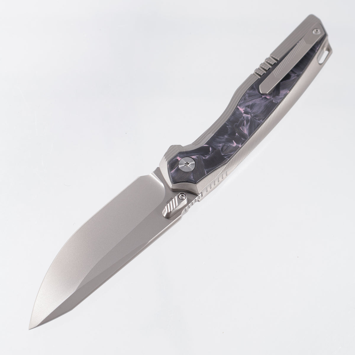 Remette RT-ONE Integral - Beadblast Titanium w/ Purple Shred Carbon Fiber Inlays - Pearlescent M390 - ONEA3