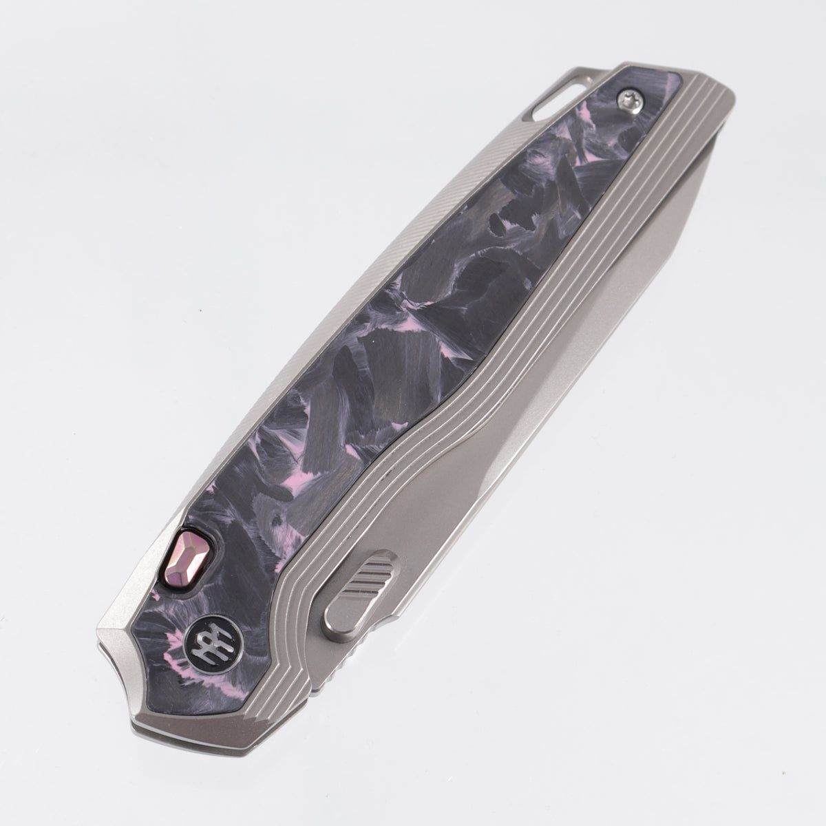 Remette RT-ONE Integral - Beadblast Titanium w/ Purple Shred Carbon Fiber Inlays - Pearlescent M390 - ONEA3