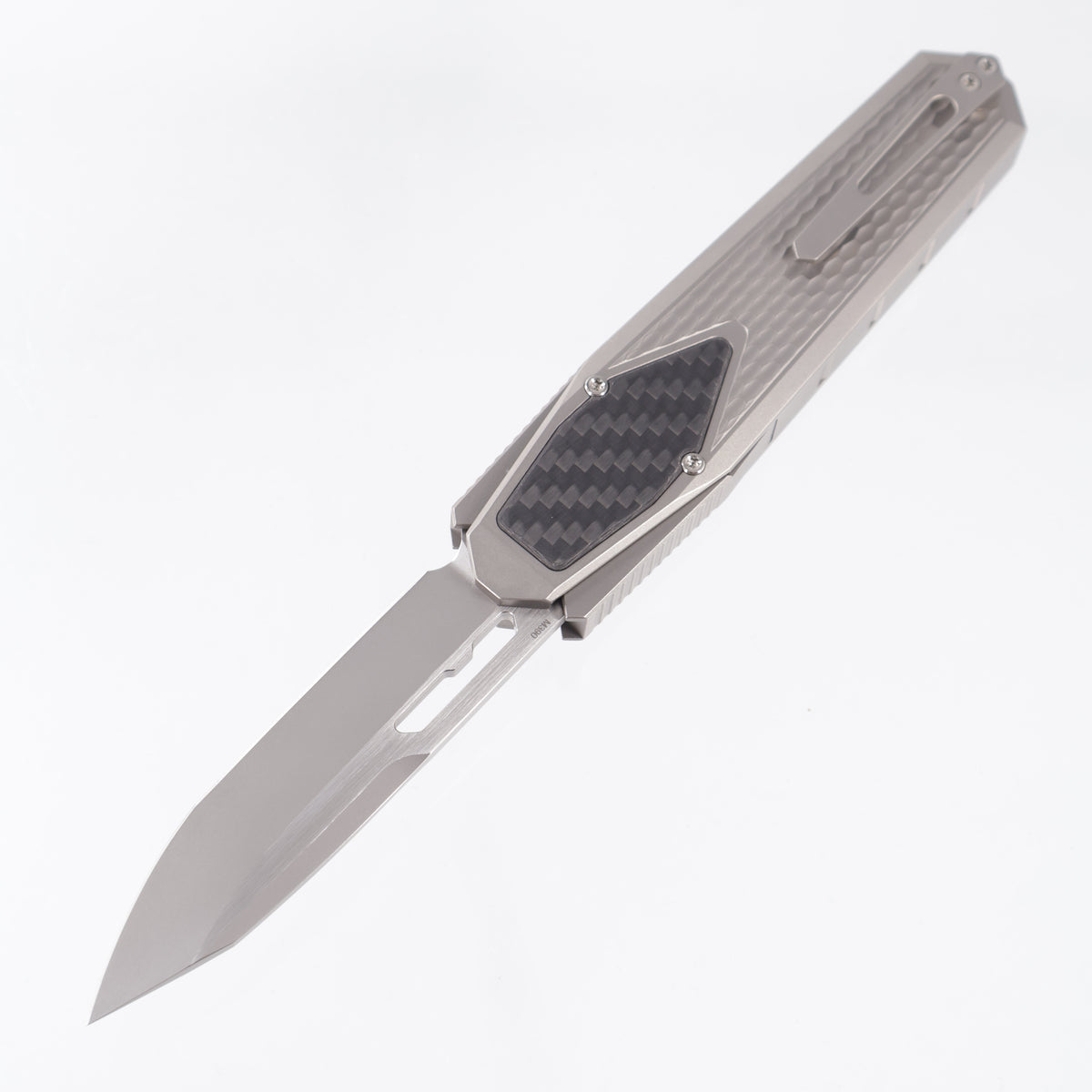 Remette Swordfish Tanto - Divot Millled Titanium w/ Twill Carbon Fiber Inlay - Pearlescent M390 - ZL101A1