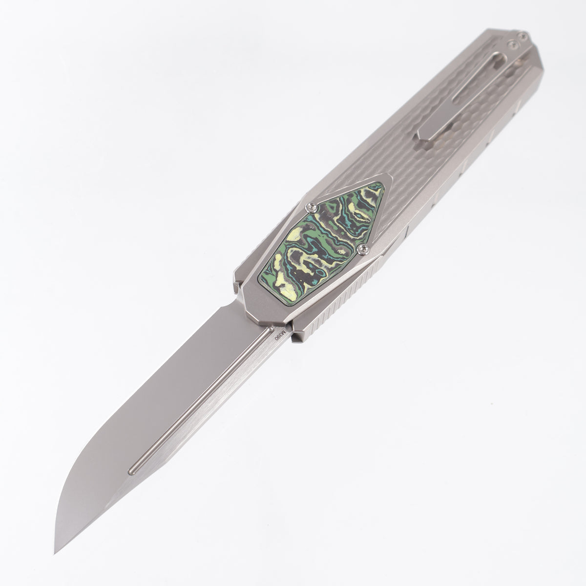 Remette Swordfish Drop Point - Divot Millled Titanium w/ Green & Yellow Carbon Fiber Inlay - Pearlescent M390 - ZL101A2