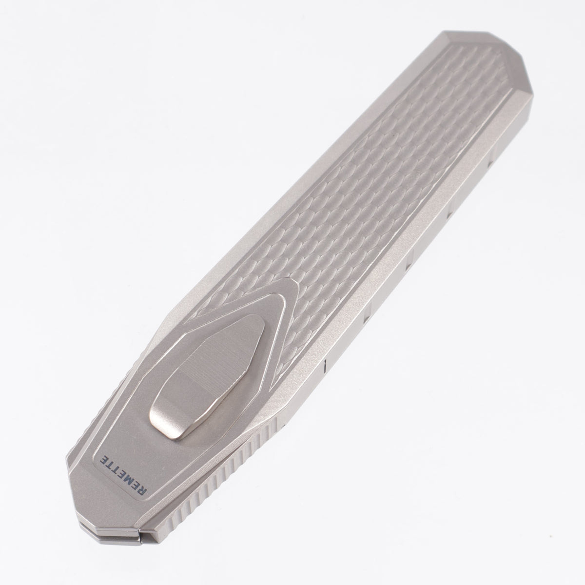 Remette Swordfish Tanto - Divot Millled Titanium w/ Red,White & Blue Carbon Fiber Inlay - Pearlescent M390 - ZL101A3