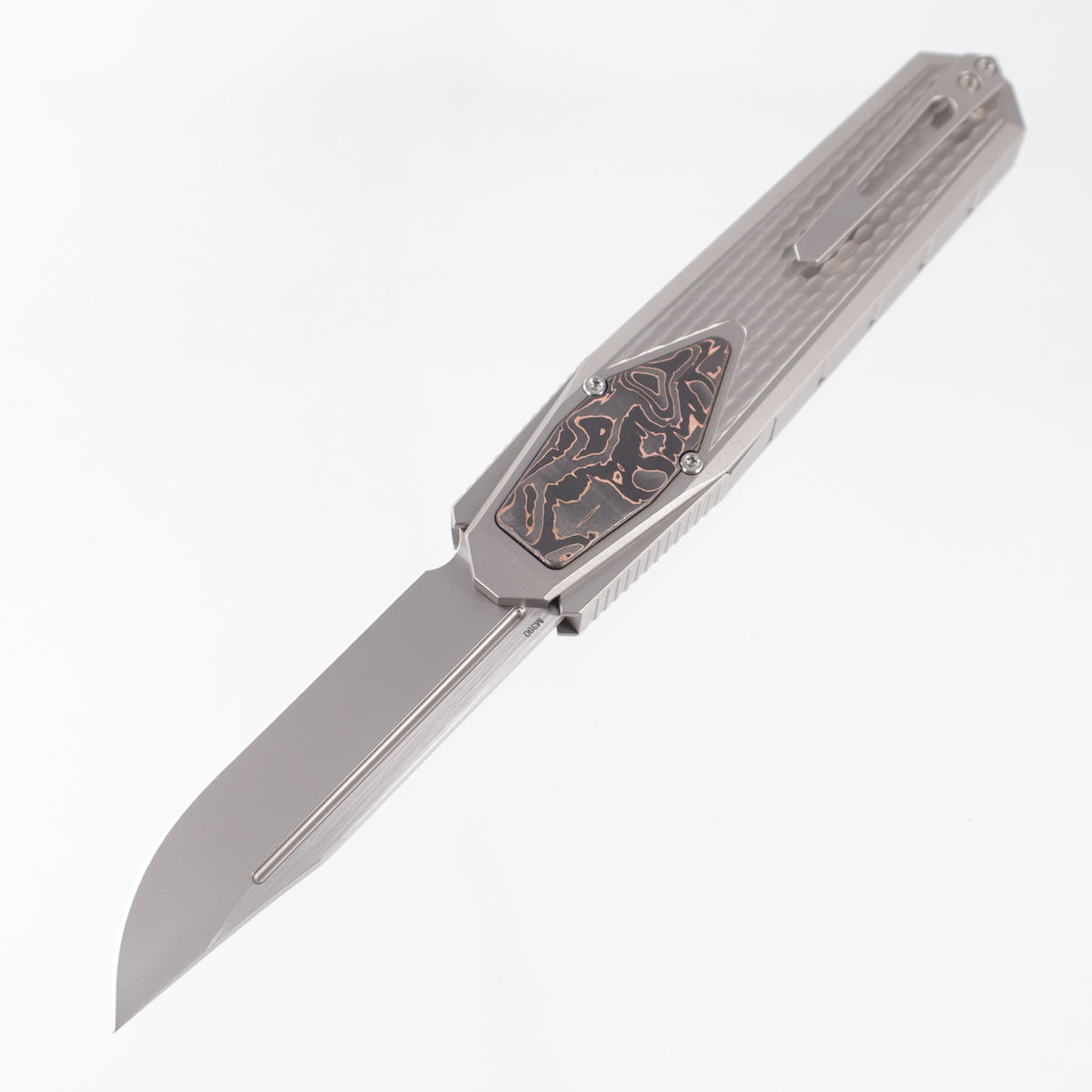 Remette Swordfish Drop Point - Divot Millled Titanium w/ Copper Carbon Fiber Inlay - Pearlescent M390 - ZL101A4