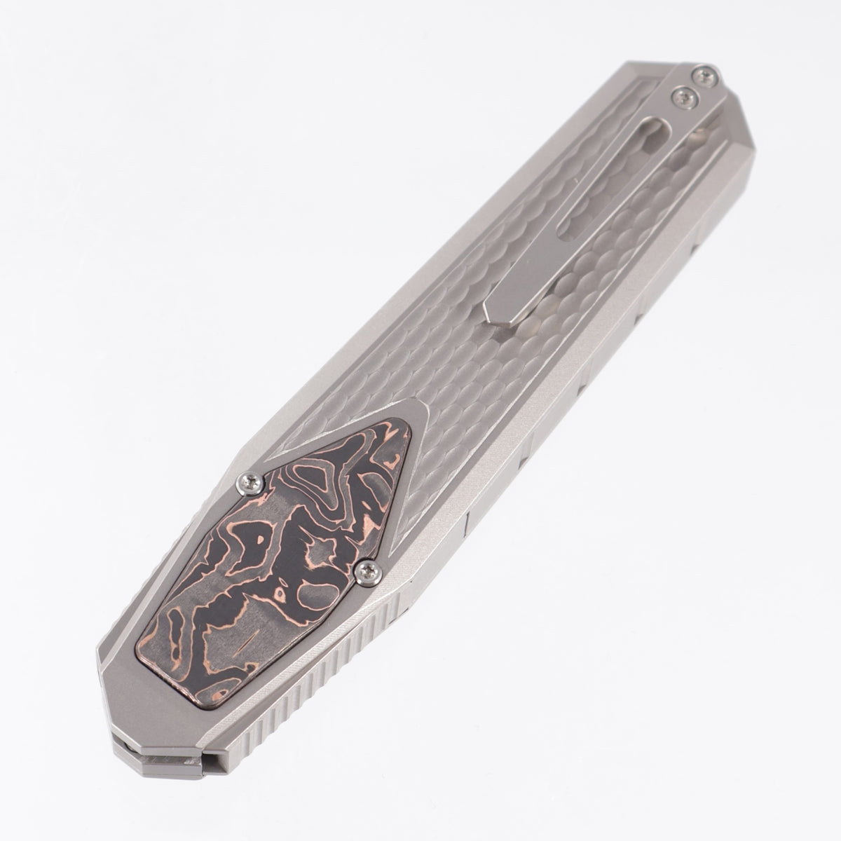 Remette Swordfish Drop Point - Divot Millled Titanium w/ Copper Carbon Fiber Inlay - Pearlescent M390 - ZL101A4
