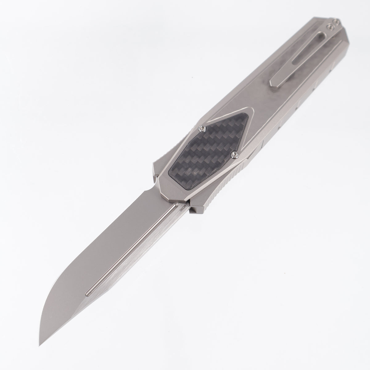 Remette Swordfish Drop Point - 3D Chevron Millled Titanium w/ Twill Carbon Fiber Inlay - Pearlescent M390 - ZL101B1