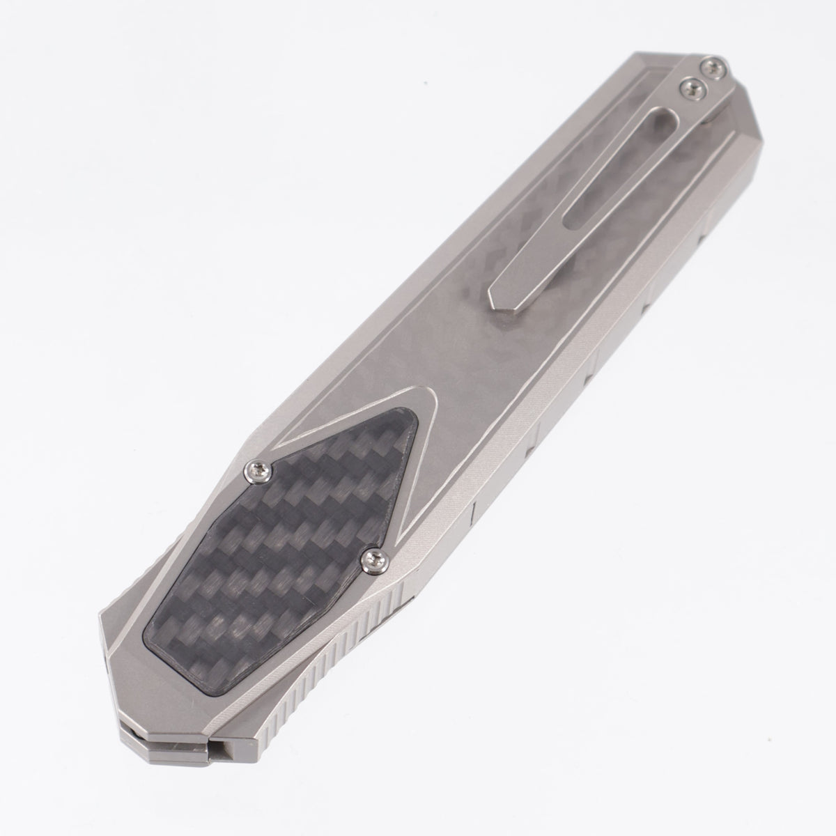 Remette Swordfish Drop Point - 3D Chevron Millled Titanium w/ Twill Carbon Fiber Inlay - Pearlescent M390 - ZL101B1