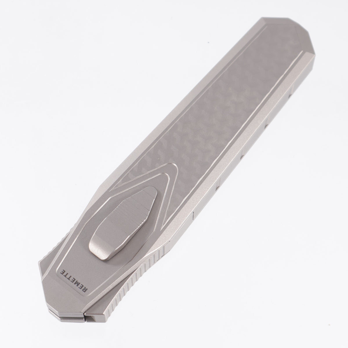 Remette Swordfish Tanto - 3D Chevron Millled Titanium w/ Green & Yellow Carbon Fiber Inlay - Pearlescent M390 - ZL101B2