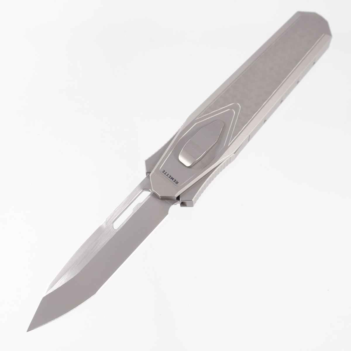 Remette Swordfish Tanto - 3D Chevron Millled Titanium w/ Copper Carbon Fiber Inlay - Pearlescent M390 - ZL101B4