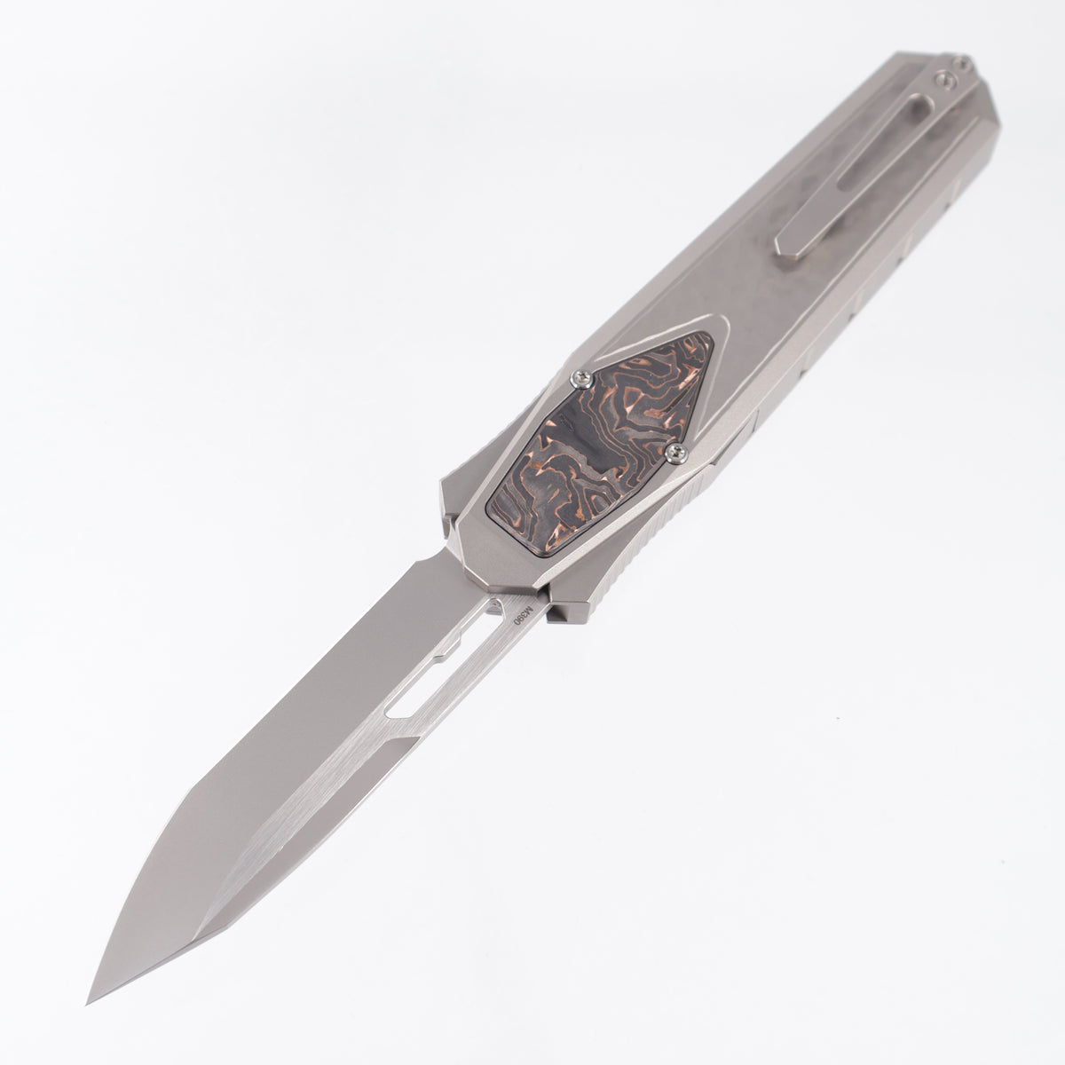 Remette Swordfish Tanto - 3D Chevron Millled Titanium w/ Copper Carbon Fiber Inlay - Pearlescent M390 - ZL101B4