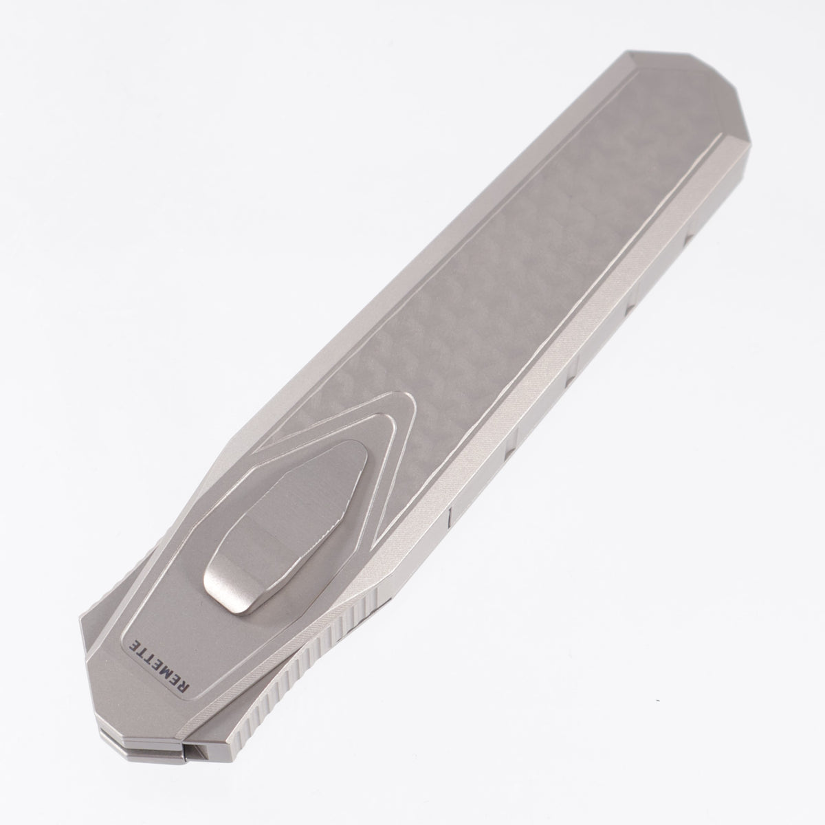 Remette Swordfish Tanto - 3D Chevron Millled Titanium w/ Copper Carbon Fiber Inlay - Pearlescent M390 - ZL101B4