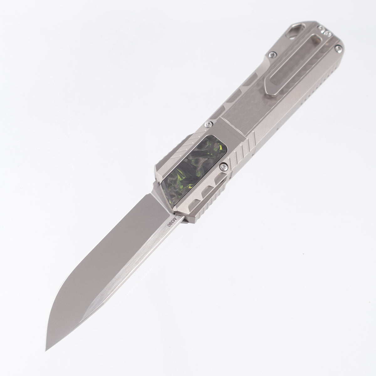 Remette Sharp Leopard - 3D Chevron Millled Titanium w/ Yellow Shred Carbon Fiber Inlay - Pearlescent M390 - ZL301A