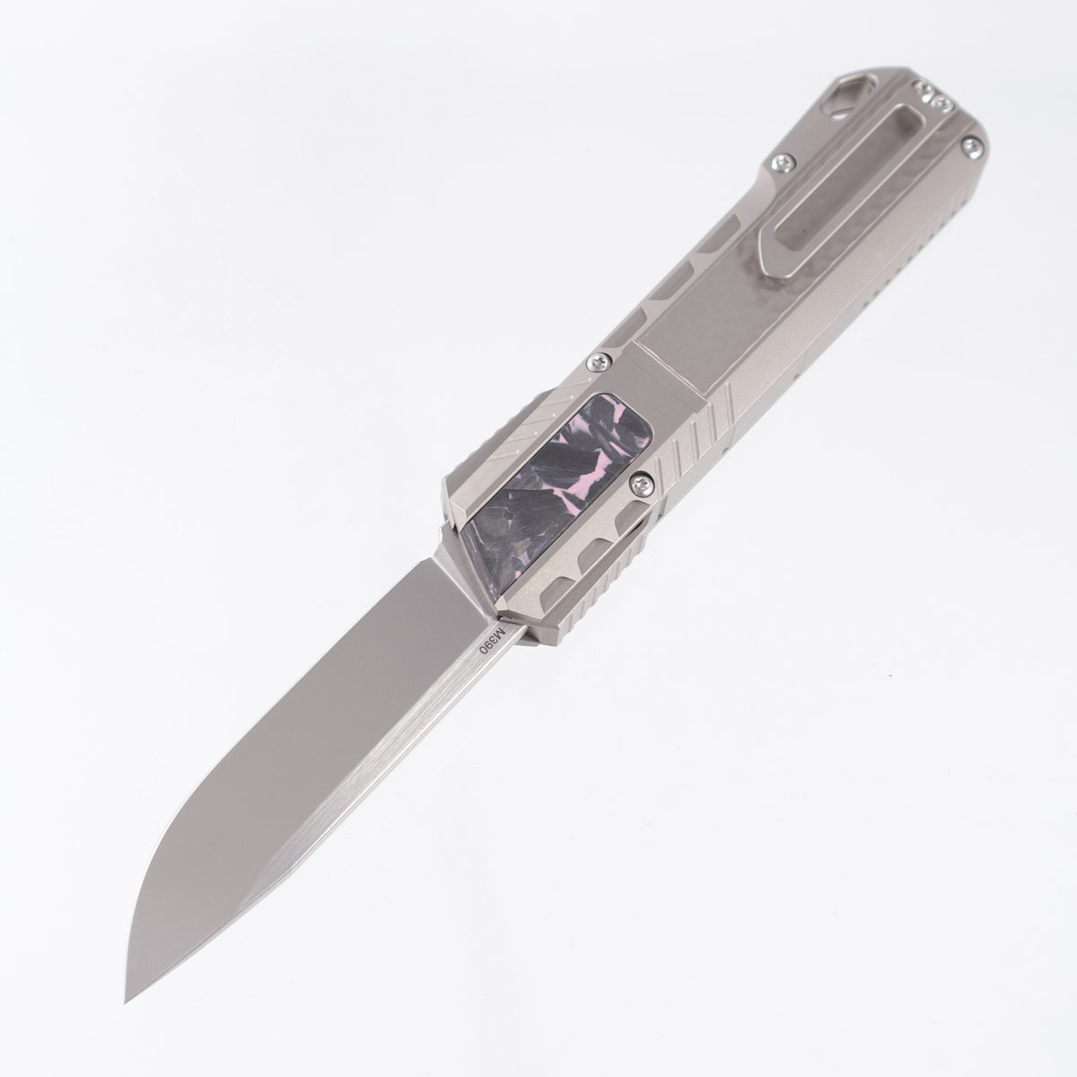 Remette Sharp Leopard - 3D Chevron Millled Titanium w/ Purple Shred Carbon Fiber Inlay - Pearlescent M390 - ZL301B