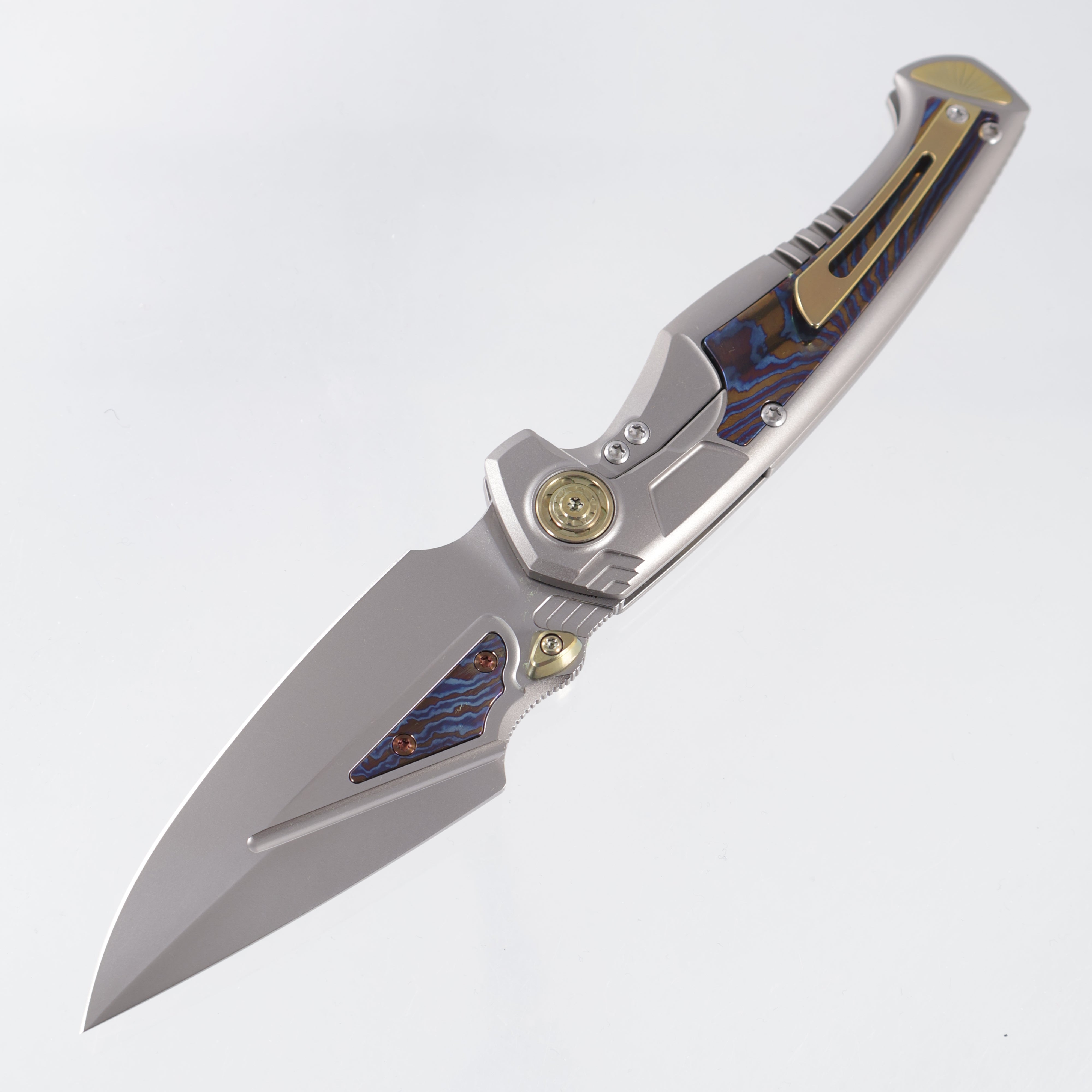 Remette Scepter - Pearlescent Titanium w/ Timascus Inlays & Gold Hardware - Pearlescent M390 w/ Timascus Inlays - SCPT-A