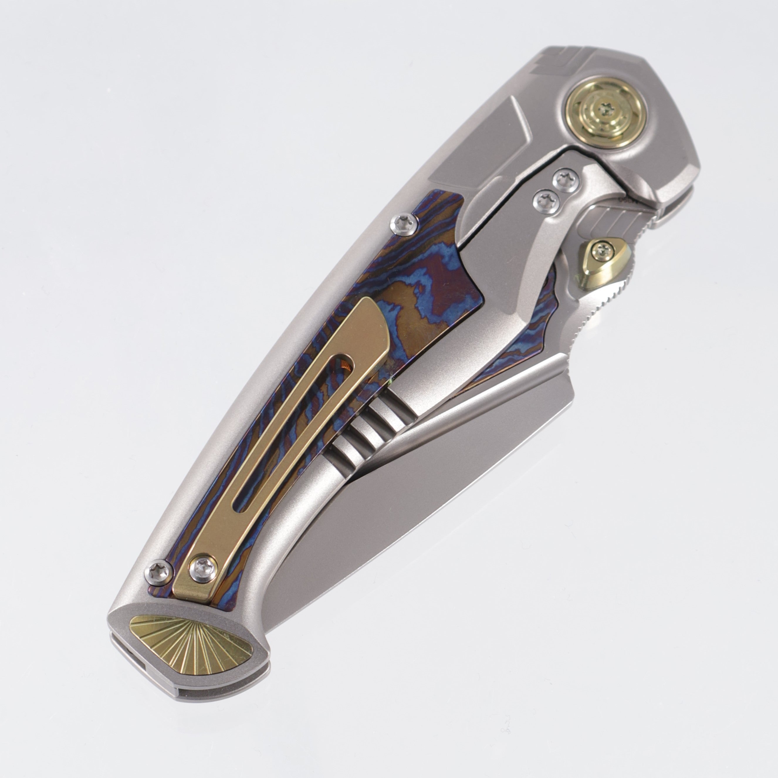 Remette Scepter - Pearlescent Titanium w/ Timascus Inlays & Gold Hardware - Pearlescent M390 w/ Timascus Inlays - SCPT-A