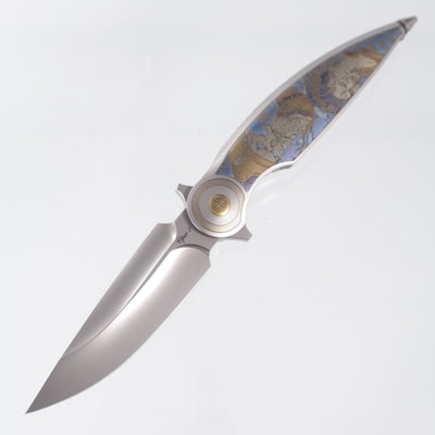 Rike Viper 2 Integral One Off - Laser Engraved Titanium Chassis w/ Lightning Strike Clip - Dual Hollow Grind M398