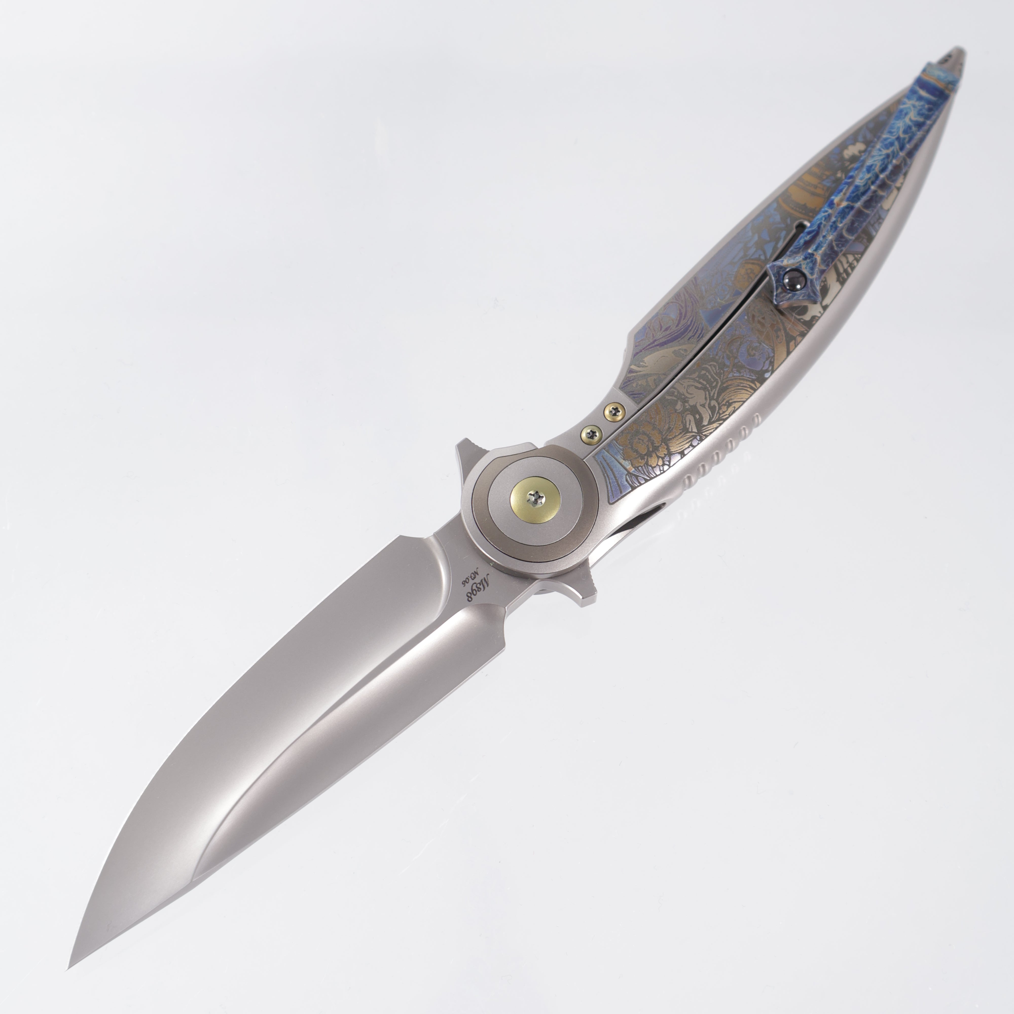 Rike Viper 2 Integral One Off - Laser Engraved Titanium Chassis w/ Lightning Strike Clip - Dual Hollow Grind M398