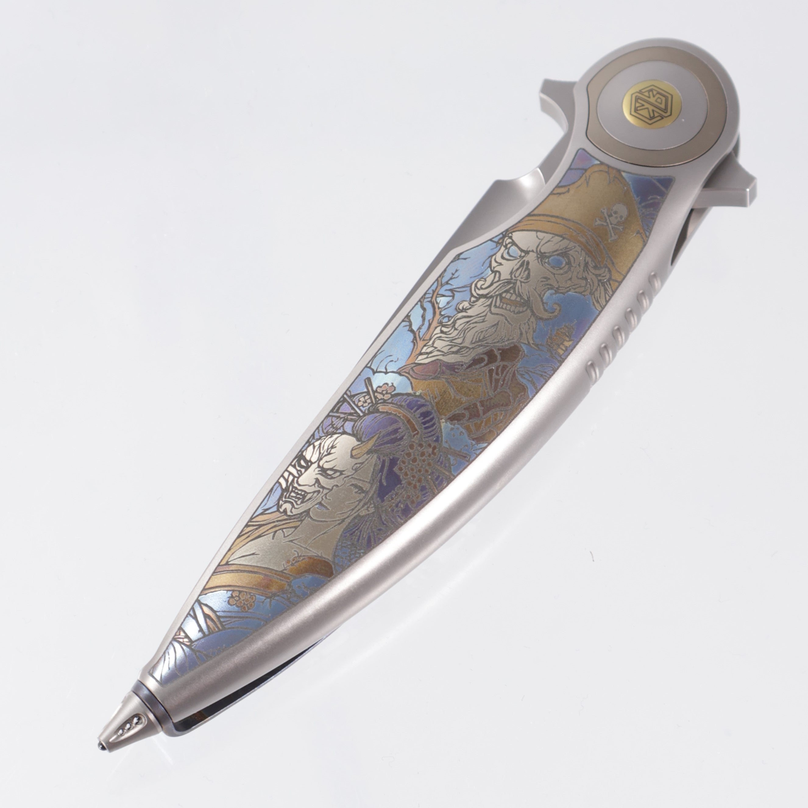 Rike Viper 2 Integral One Off - Laser Engraved Titanium Chassis w/ Lightning Strike Clip - Dual Hollow Grind M398