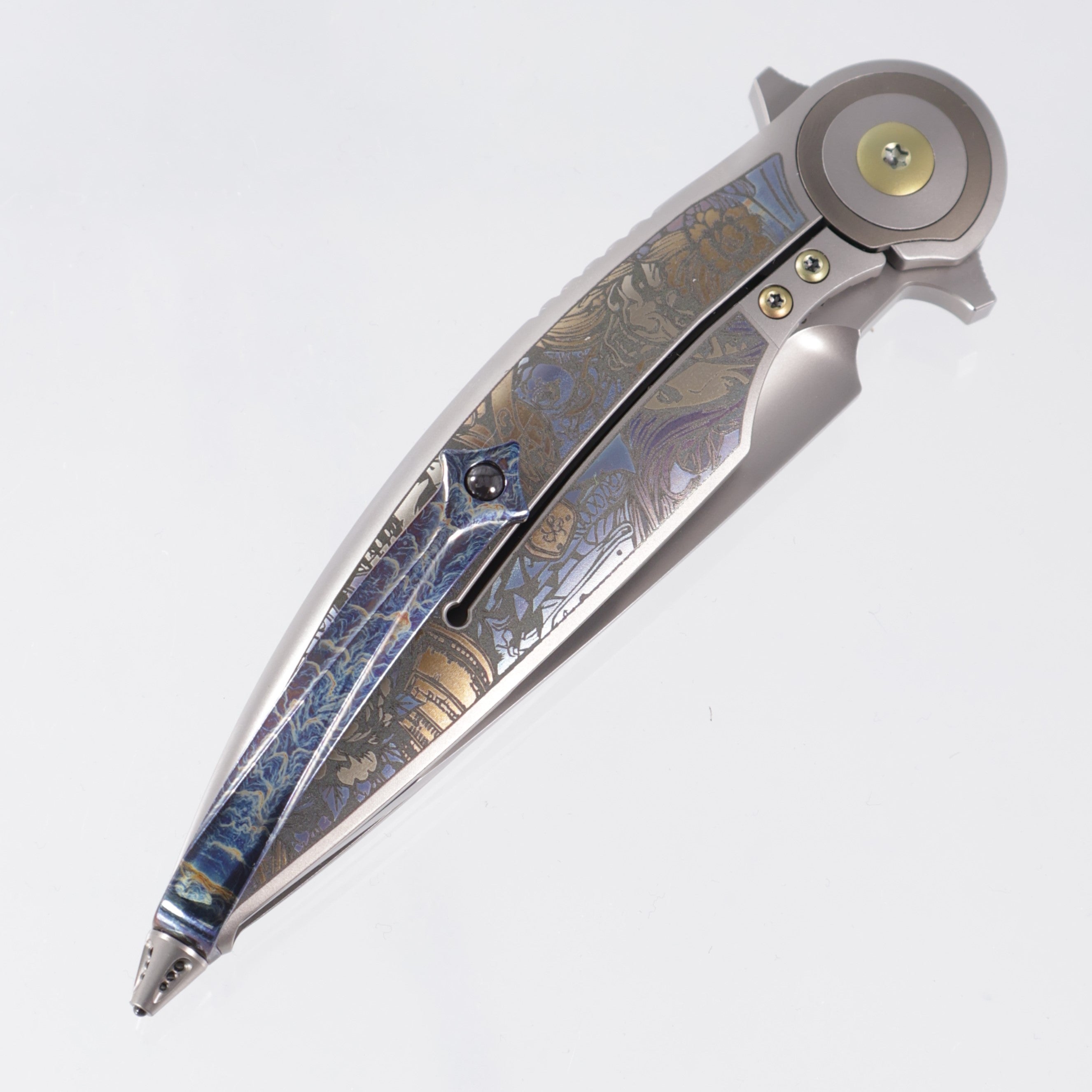 Rike Viper 2 Integral One Off - Laser Engraved Titanium Chassis w/ Lightning Strike Clip - Dual Hollow Grind M398